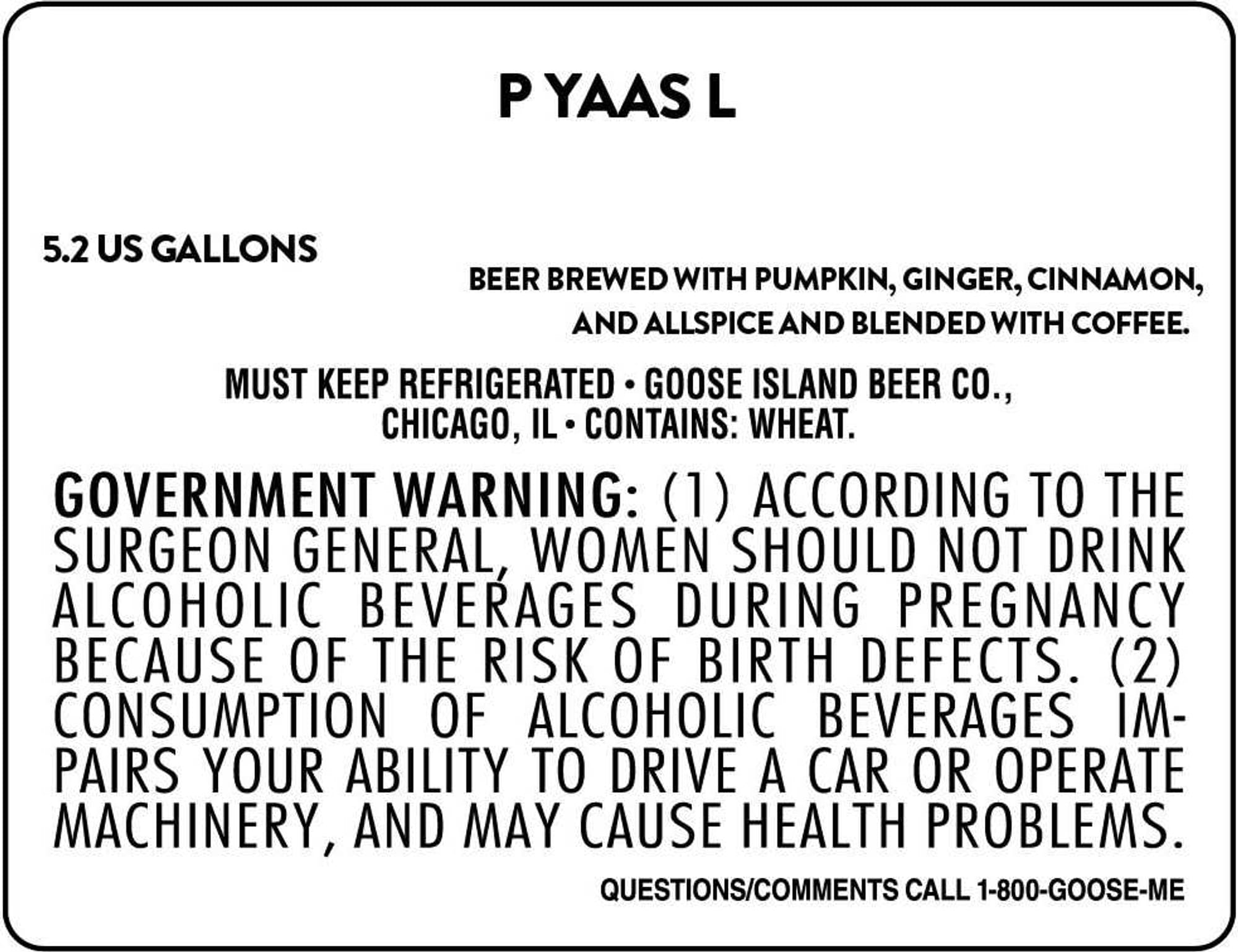 P. YAAS by Goose Island Beer Co. - beer label