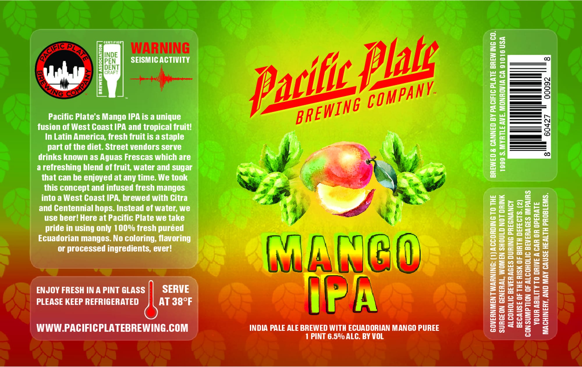 Mango IPA by Pacific Plate Brewing Company - beer label