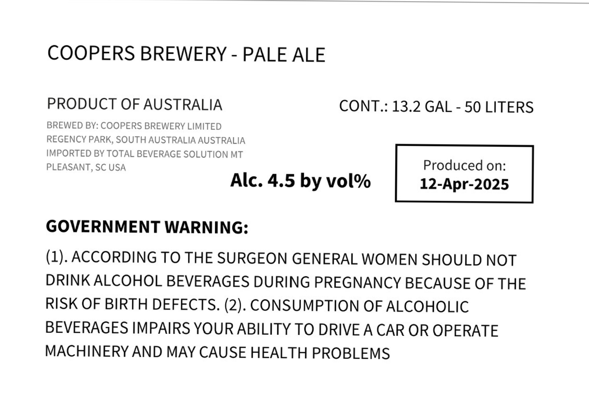 Pale Ale by Coopers Brewery - beer label