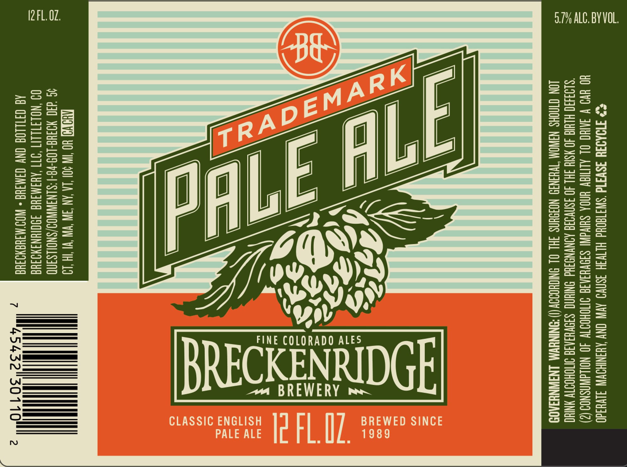Trademark Pale Ale by Breckenridge Brewery - beer label