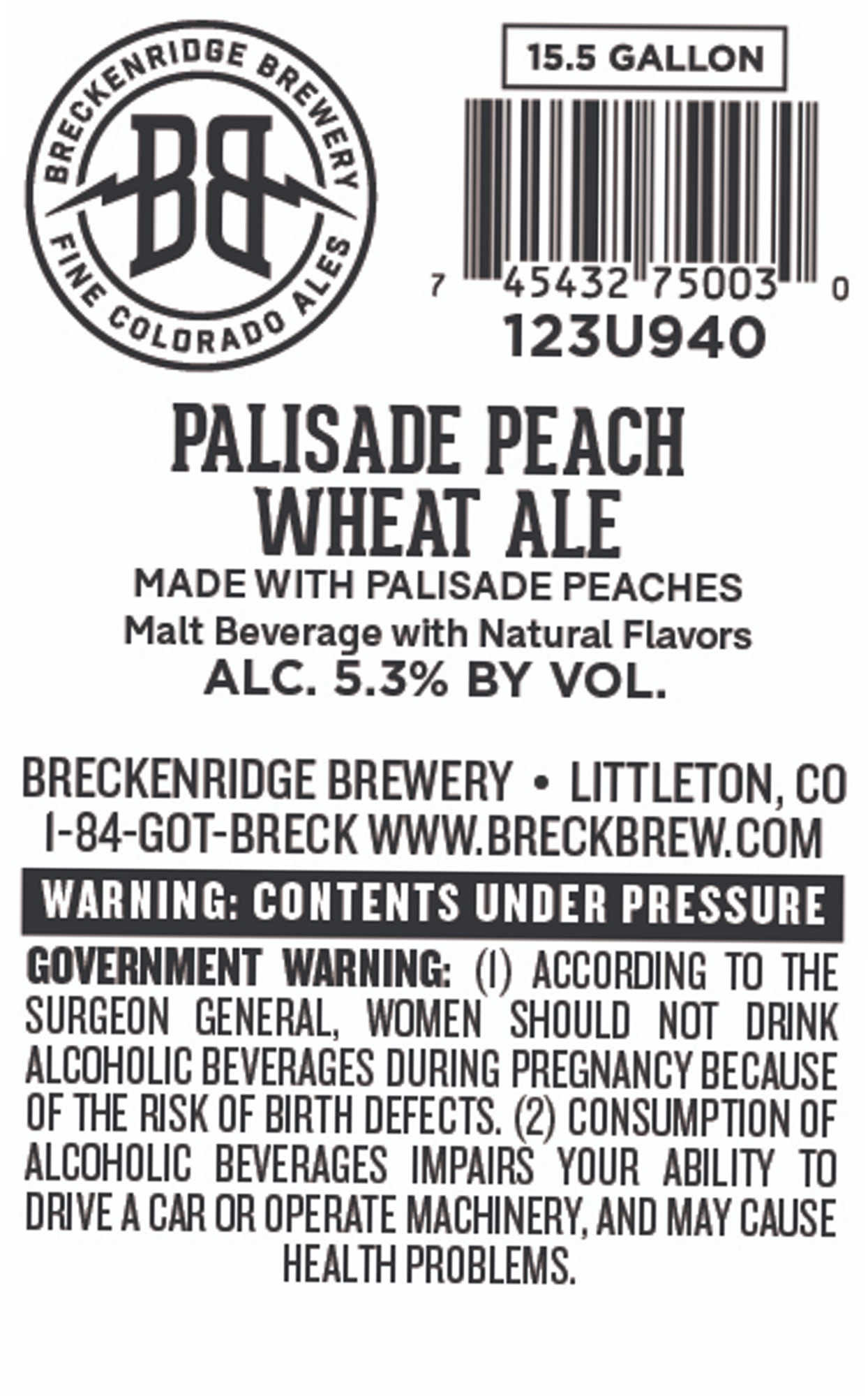 Palisade Peach Wheat Ale by Breckenridge Brewery - beer label