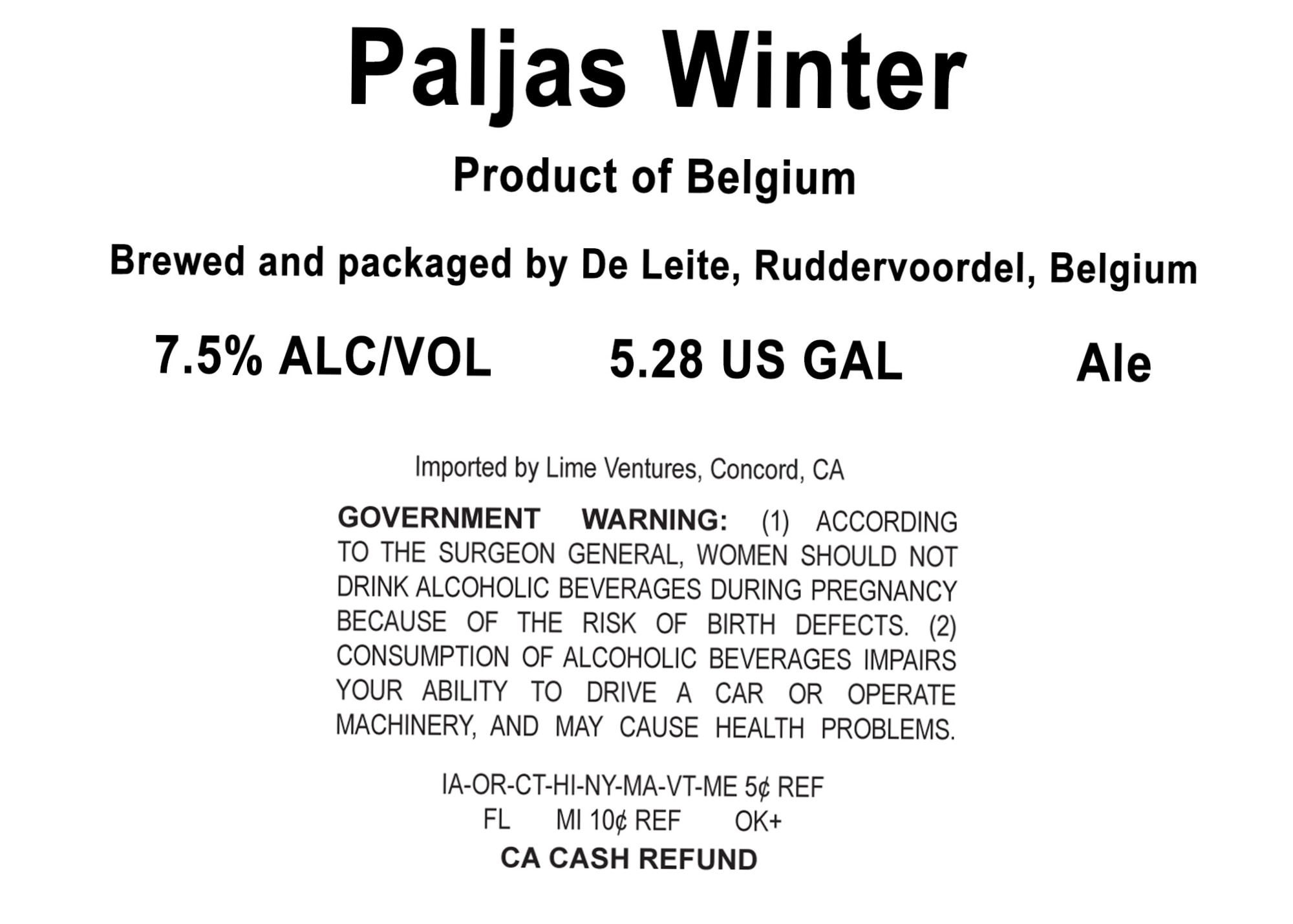 Paljas Winter by De Leite - beer label