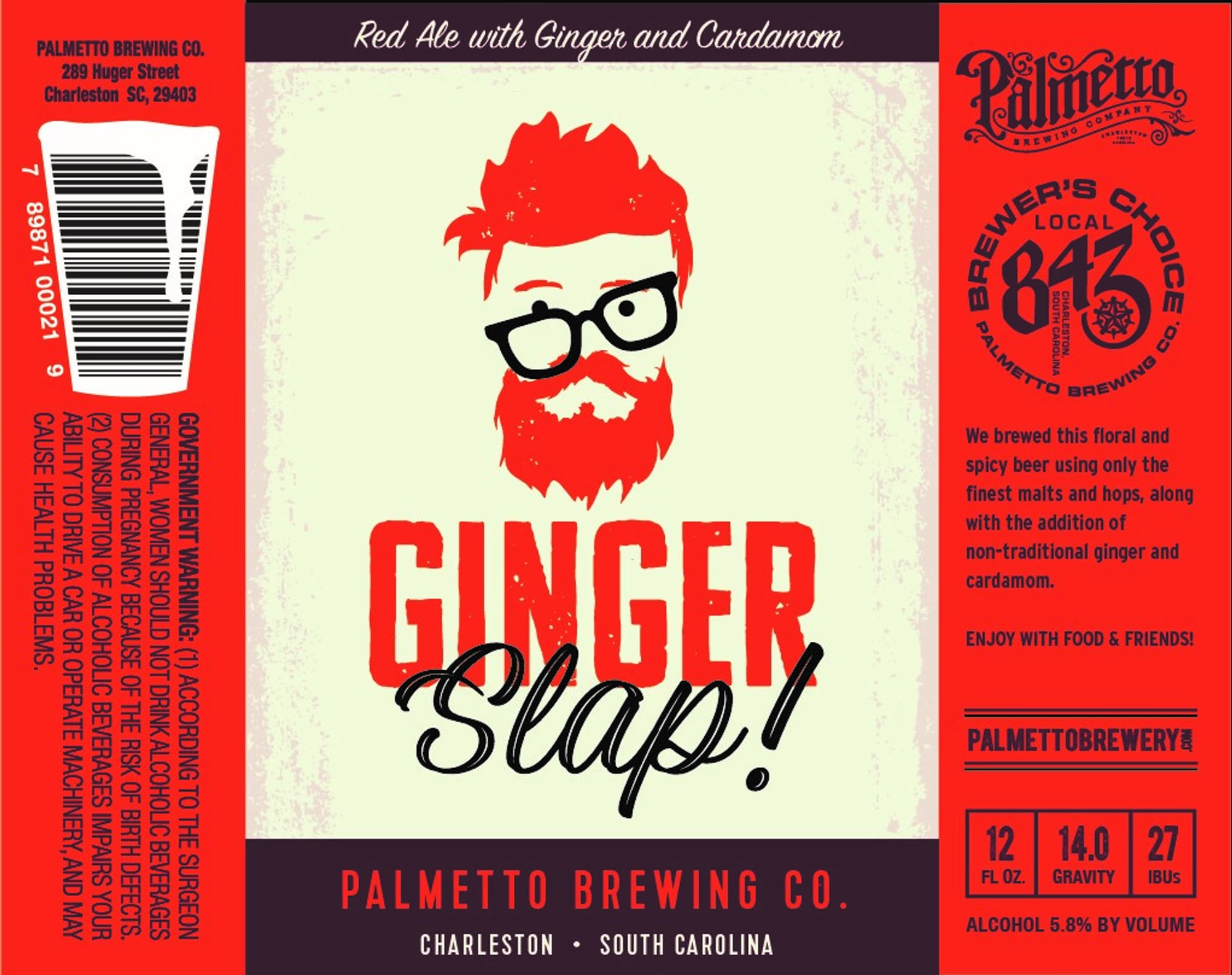 Red Ale with Ginger and Cardamom by Palmetto Brewing Co. - beer label