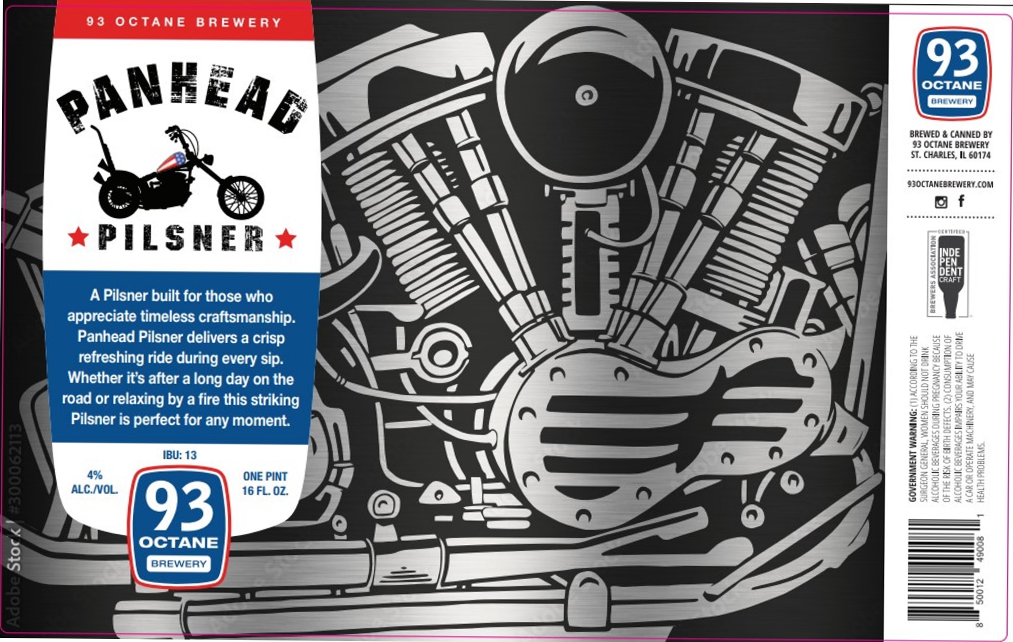 Panhead Pilsner by 93 Octane Brewery - beer label