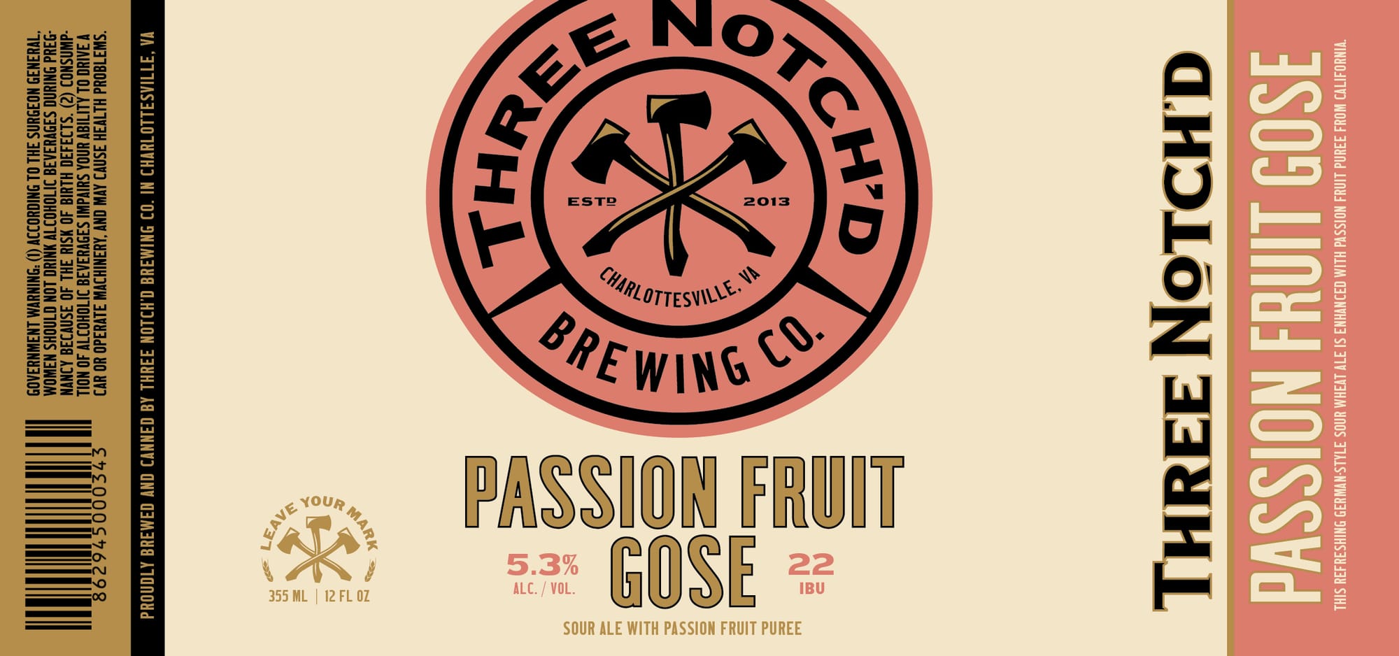 Passion Fruit Gose by Three Notch’d Brewing Co. - beer label