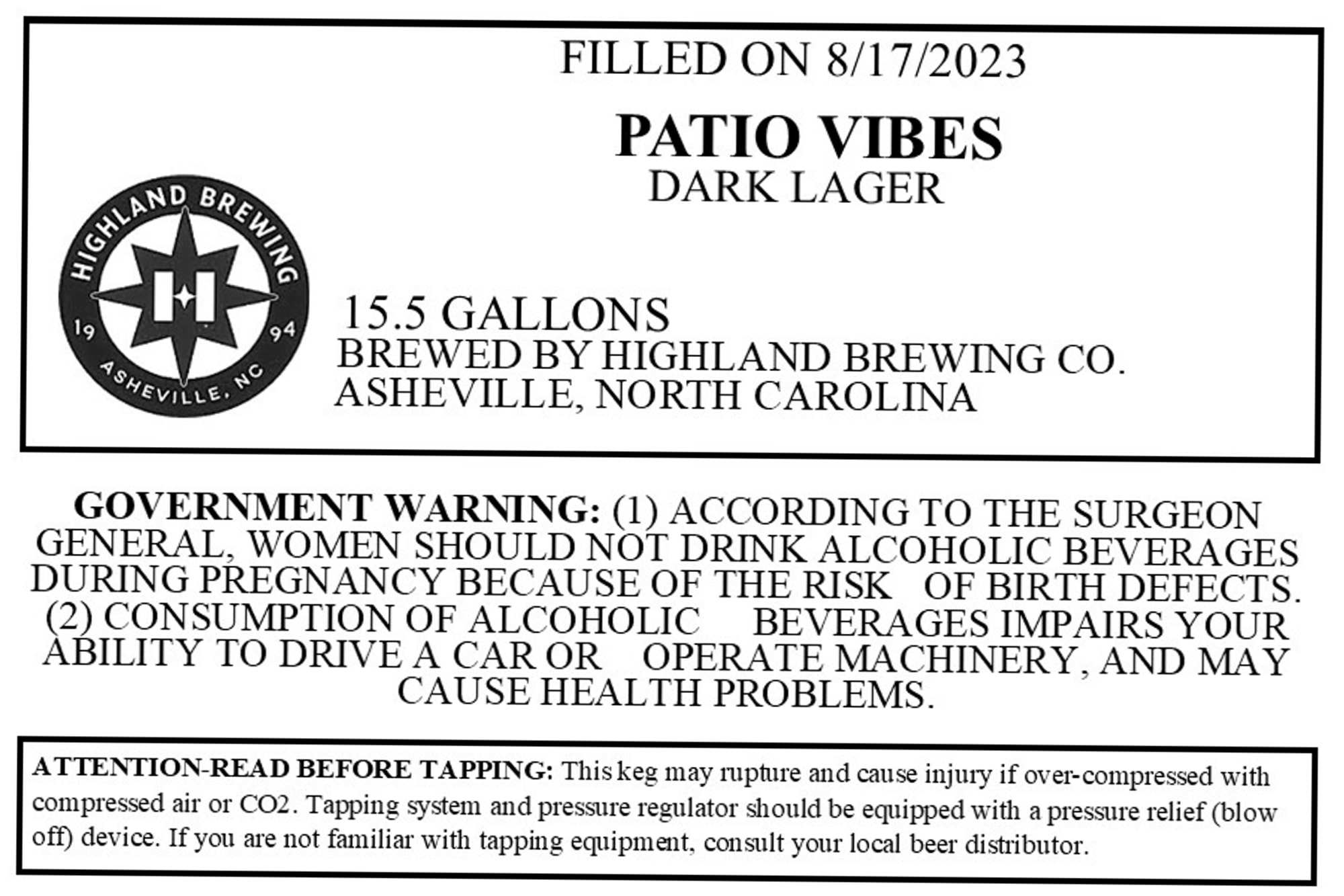 Patio Vibes by Highland Brewing Co. - beer label