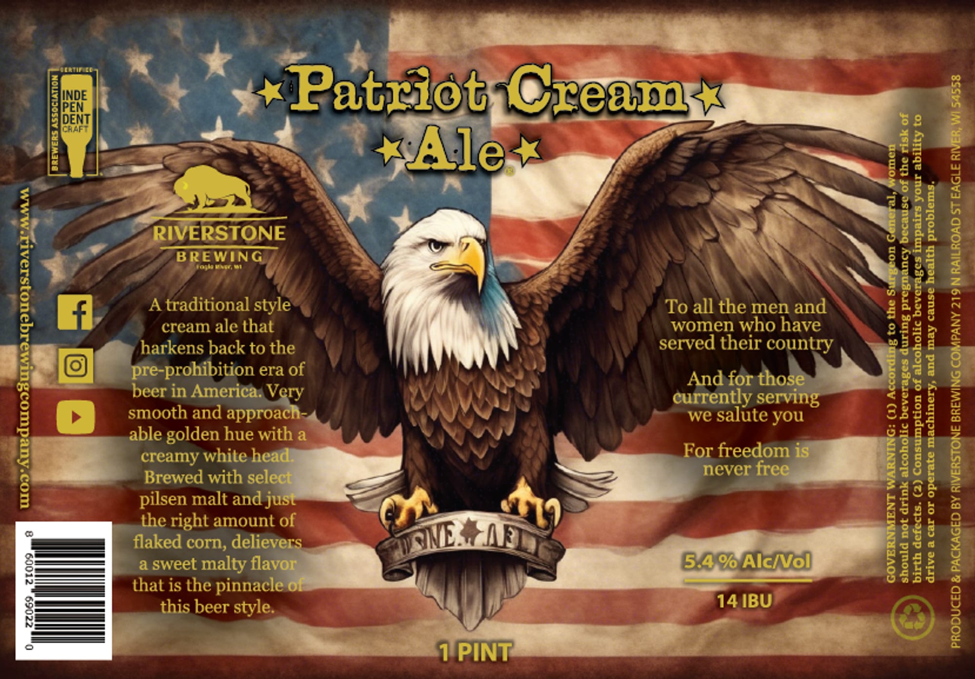 Patriot Cream Ale by Riverstone Brewing Company - beer label