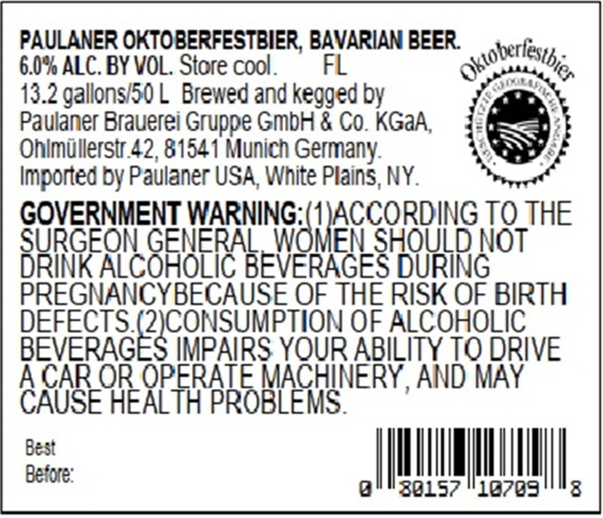 Paulaner Oktoberfestbier by Paulaner Brauerei Gruppe GmbH & Co. KGaA - beer label