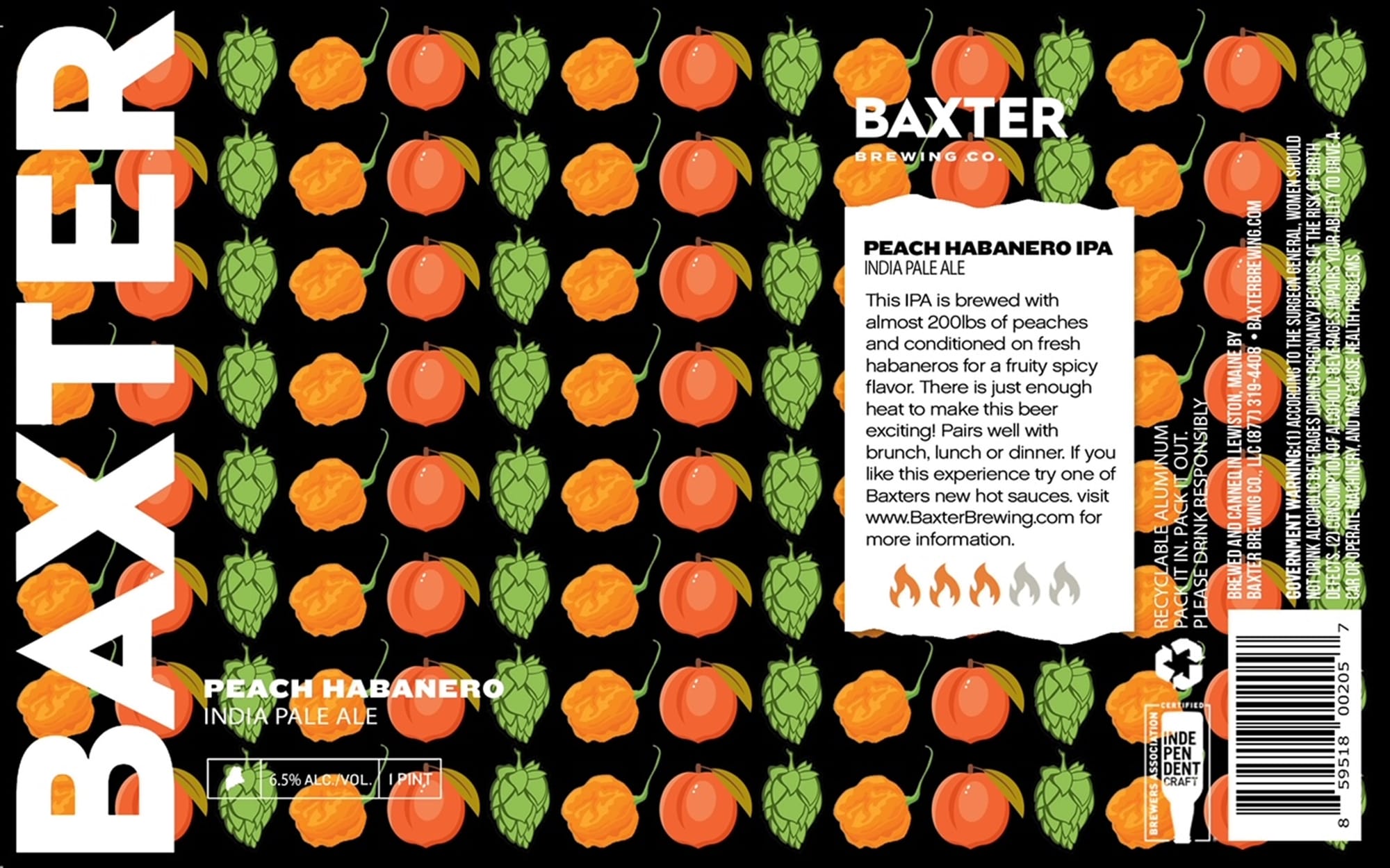 Peach Habanero IPA by Baxter Brewing Co. - beer label