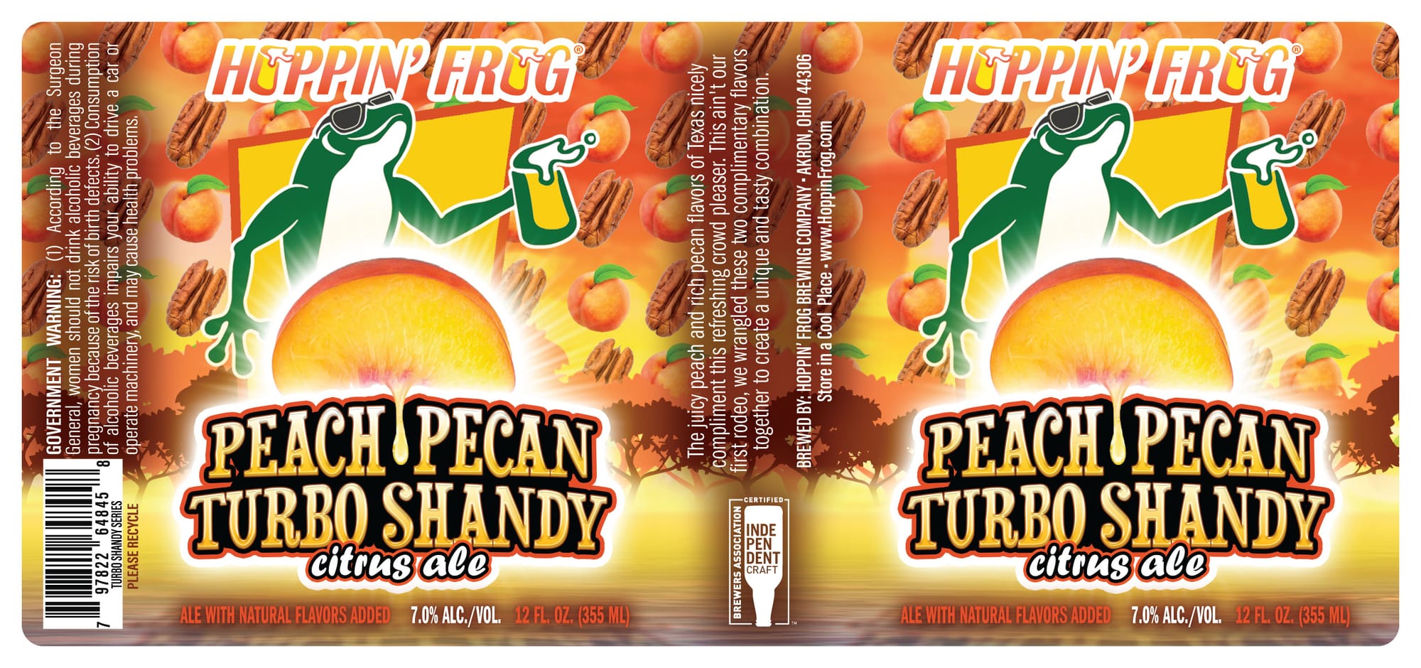 Peach Pecan Turbo Shandy by Hopping Frog Brewing Company - beer label