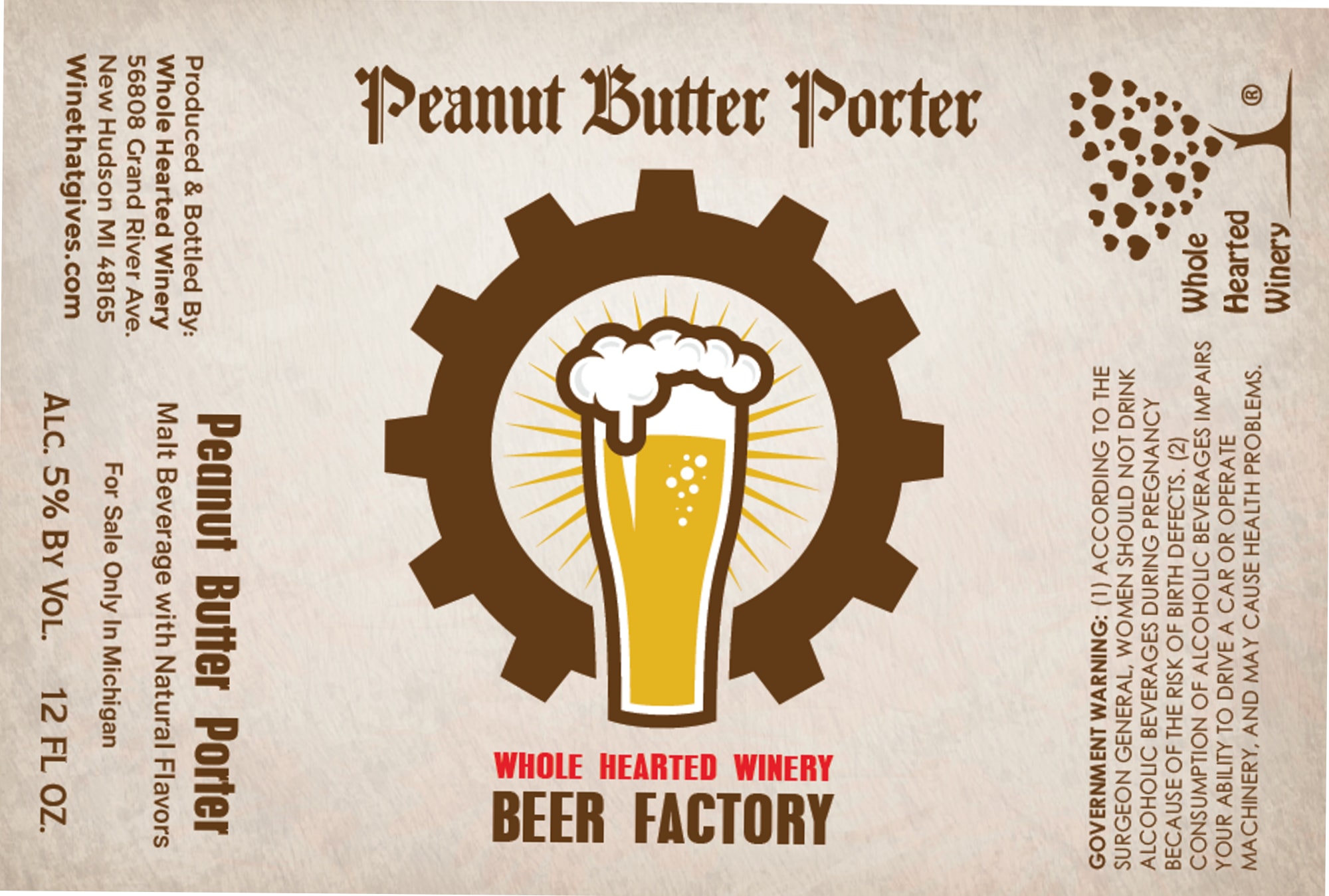 Peanut Butter Porter by Whole Hearted Winery - beer label