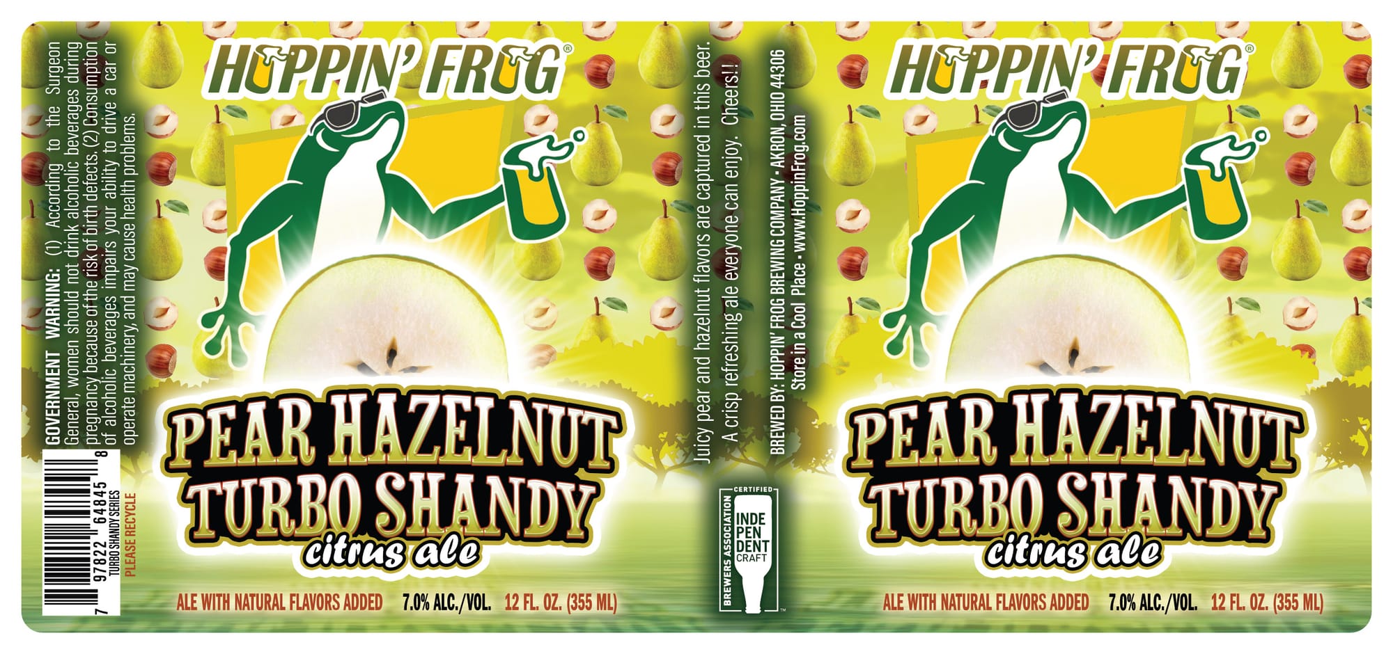 Pear Hazelnut Turbo Shandy by Hoppin’ Frog Brewing Company - beer label