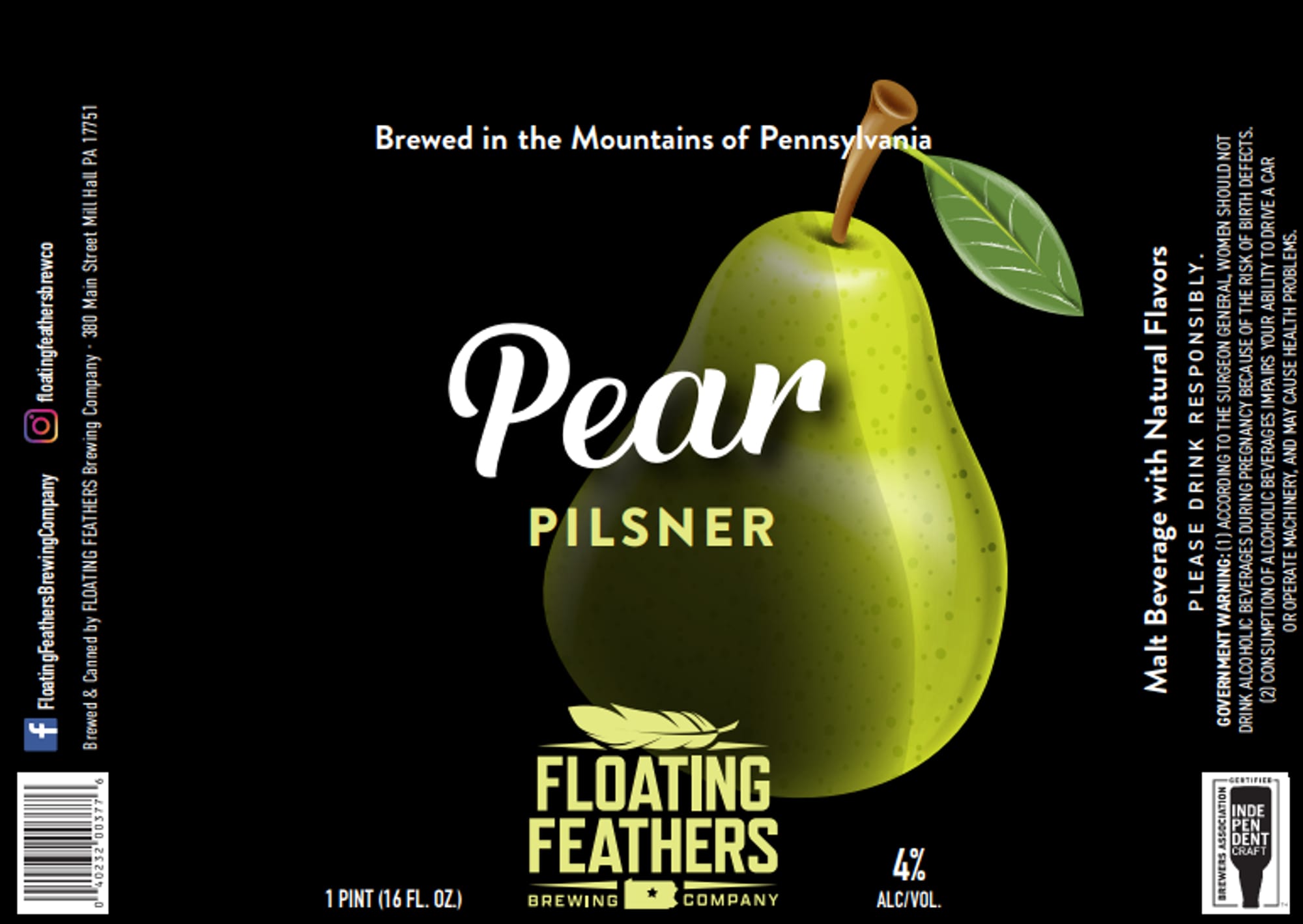 Pear Pilsner by Floating Feathers Brewing Company - beer label