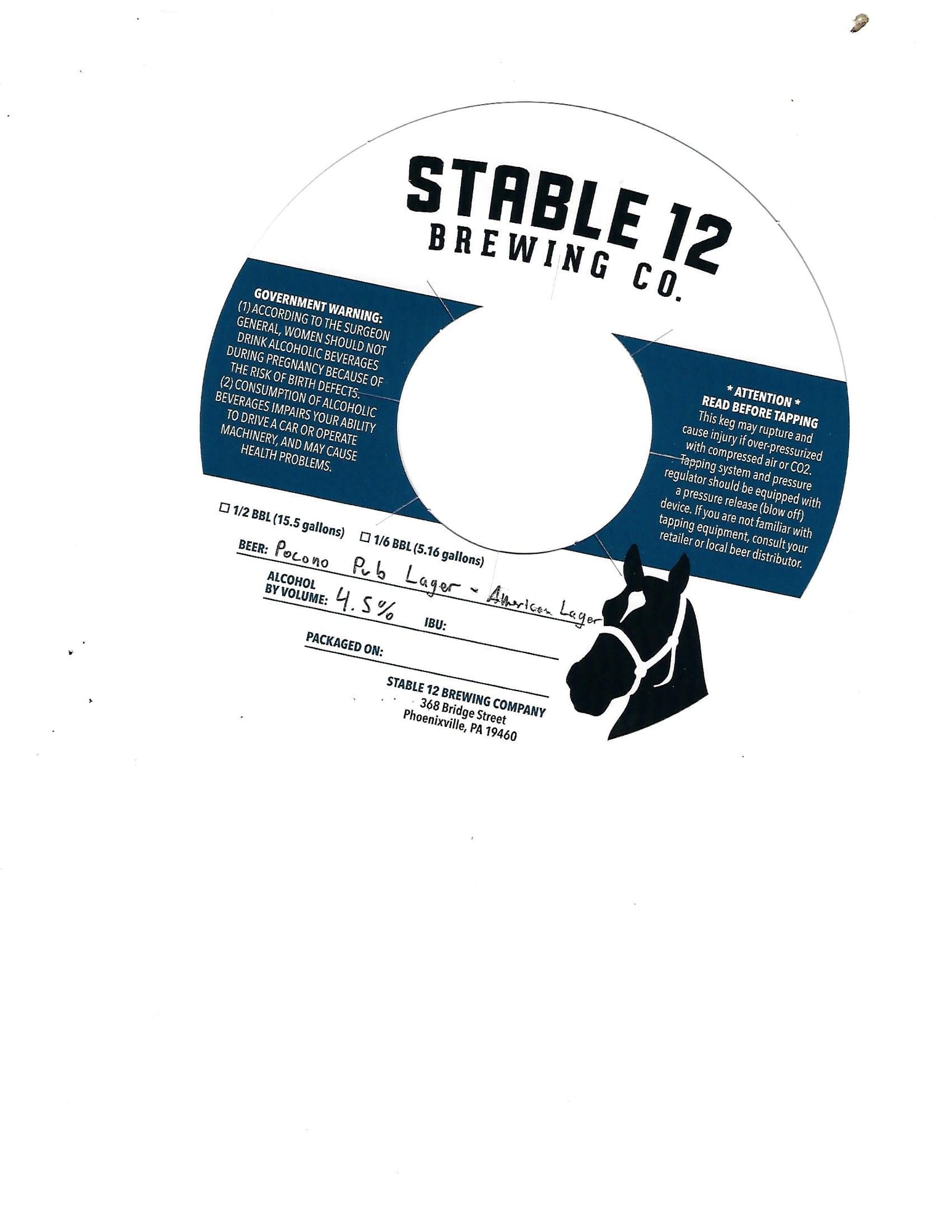 Pecuno Pub Lager by Stable 12 Brewing Co. - beer label
