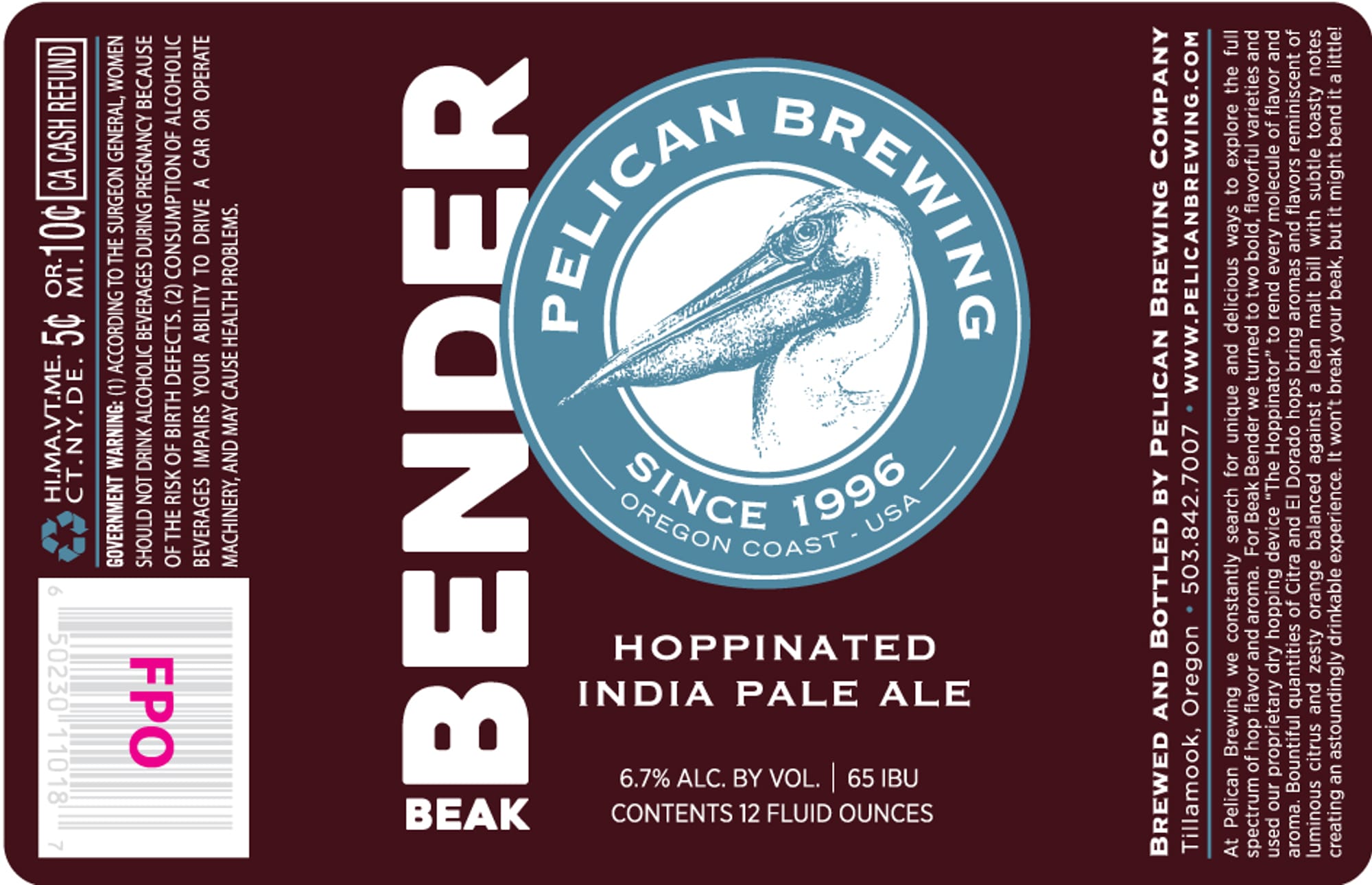 Bender by Pelican Brewing Company - beer label