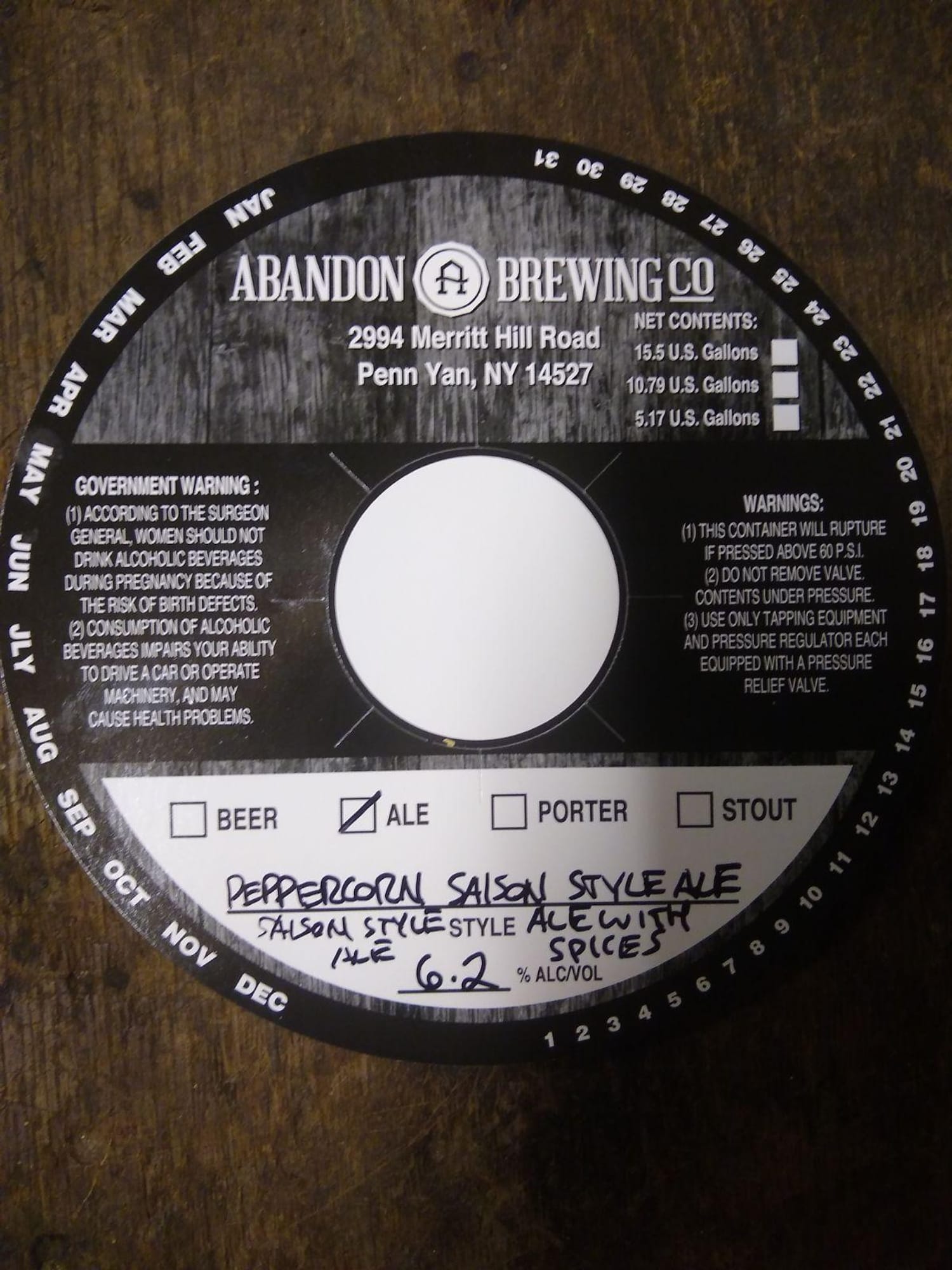Peppercorn Saison Style Ale by Abandon Brewing Co - beer label