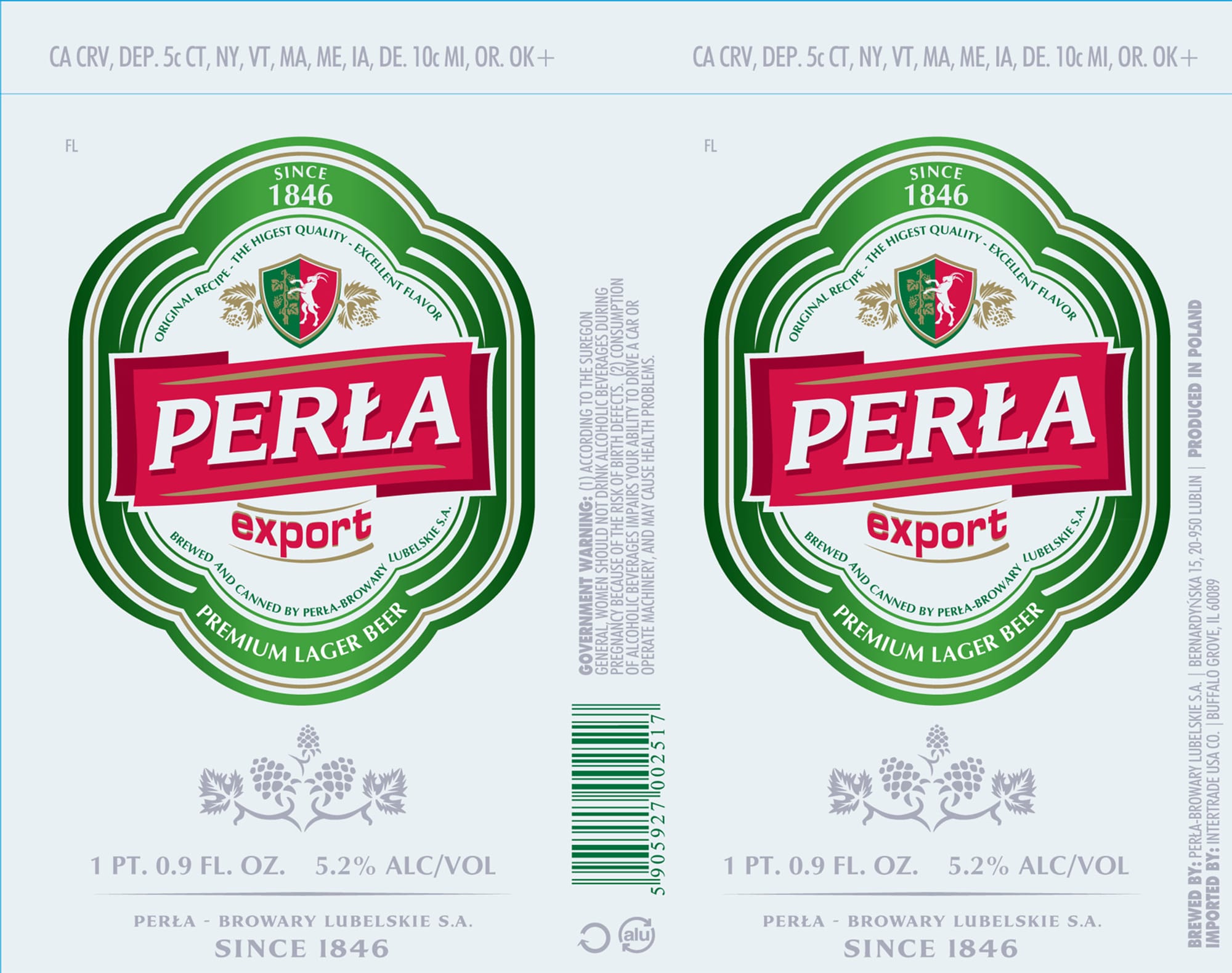 Perła Export by Perła-Browary Lubelskie S.A. - beer label
