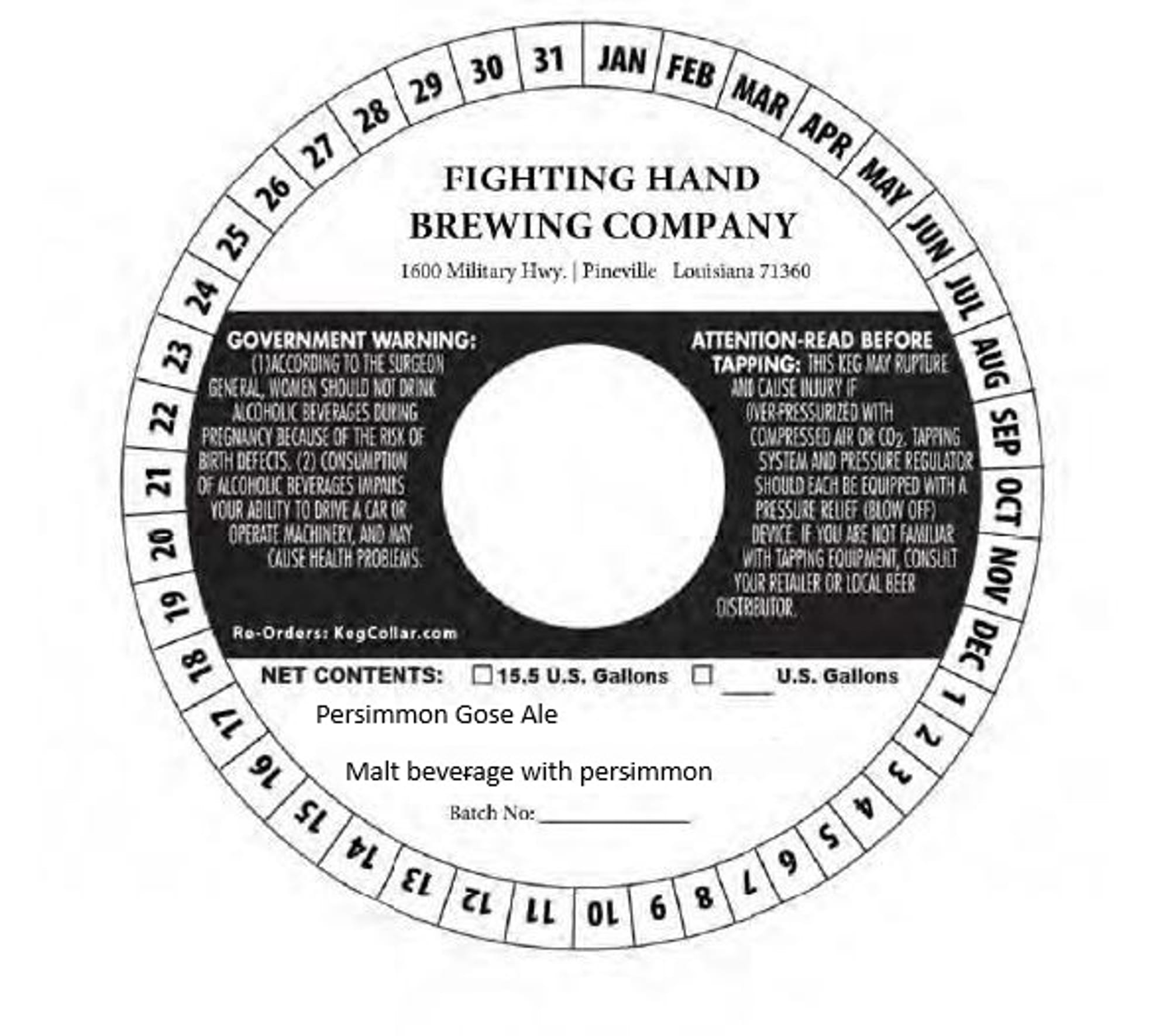Persimmon Gose Ale by Fighting Hand Brewing Company - beer label