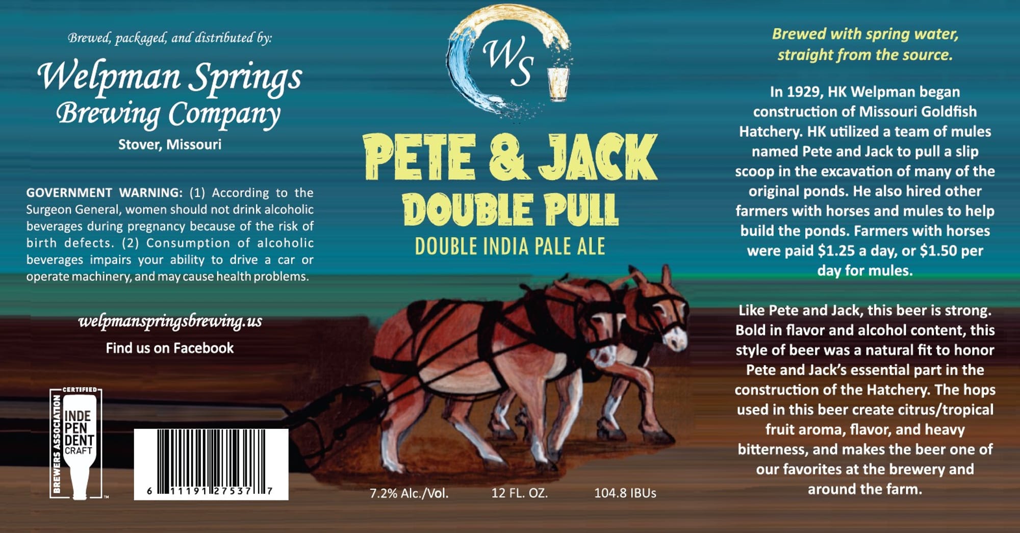 Pete & Jack Double Pull by Welpman Springs Brewing Company - beer label