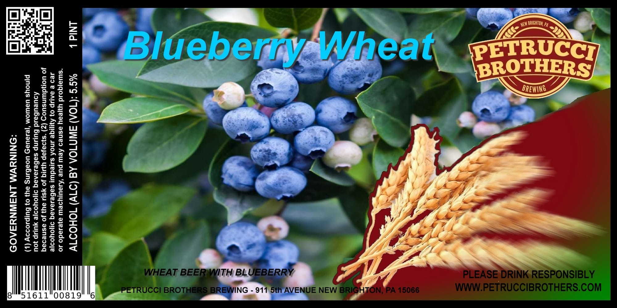 Blueberry Wheat by Petrucci Brothers Brewing - beer label