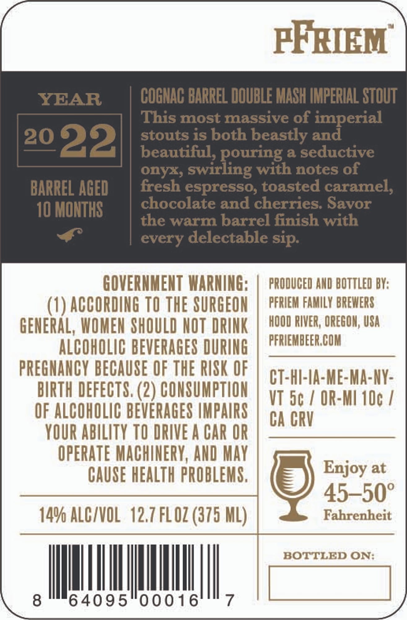 Cognac Barrel Double Mash Imperial Stout by Pfriem Family Brewers - beer label