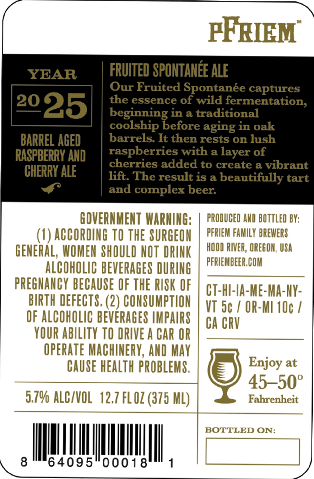 Fruited Spontanée – Raspberry and Cherry Ale by Pfriem Family Brewers - beer label