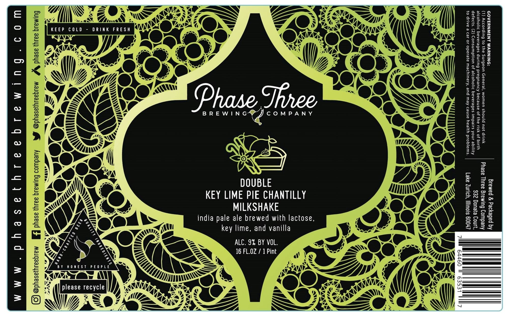 Key Lime Pie Chantilly Milkshake by Phase Three Brewing Company - beer label