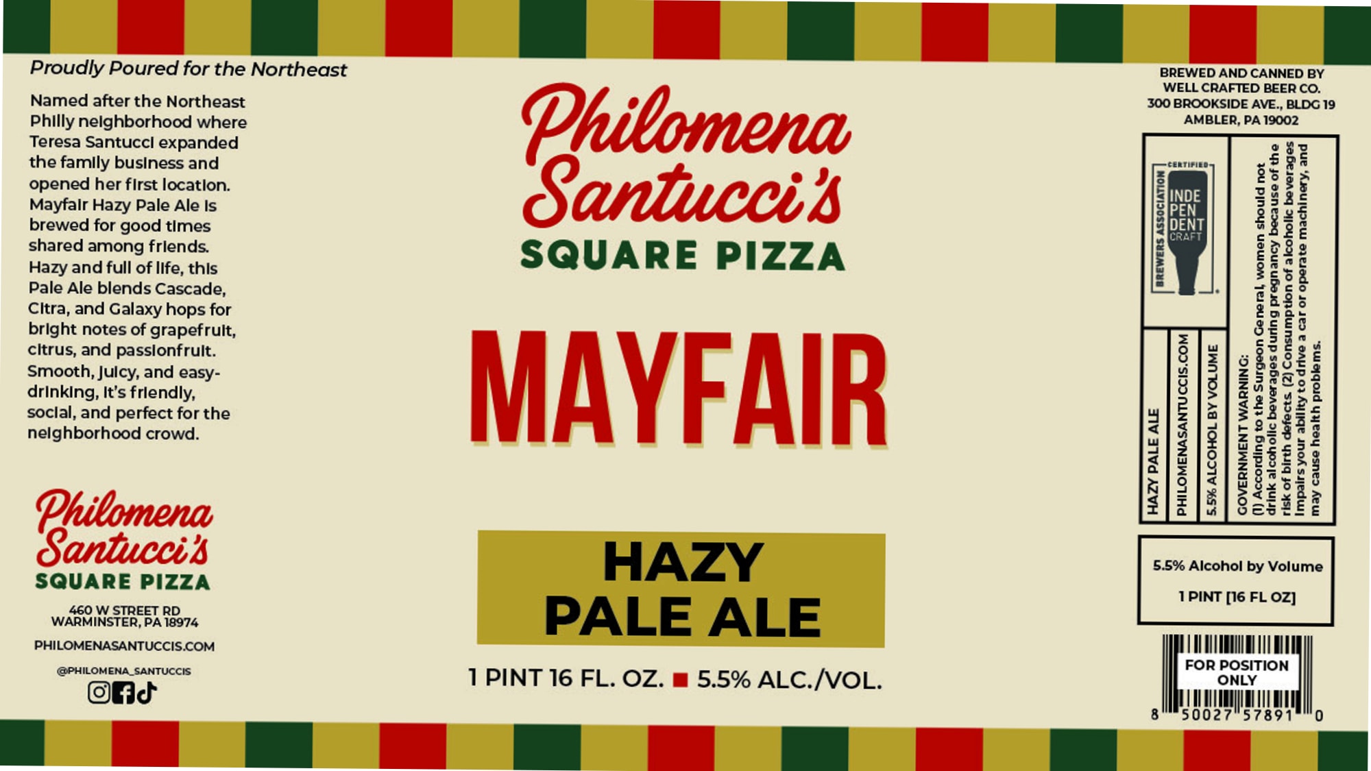 Philomena Santucci’s Square Pizza Hazy Pale Ale by Well Crafted Beer Co. - beer label