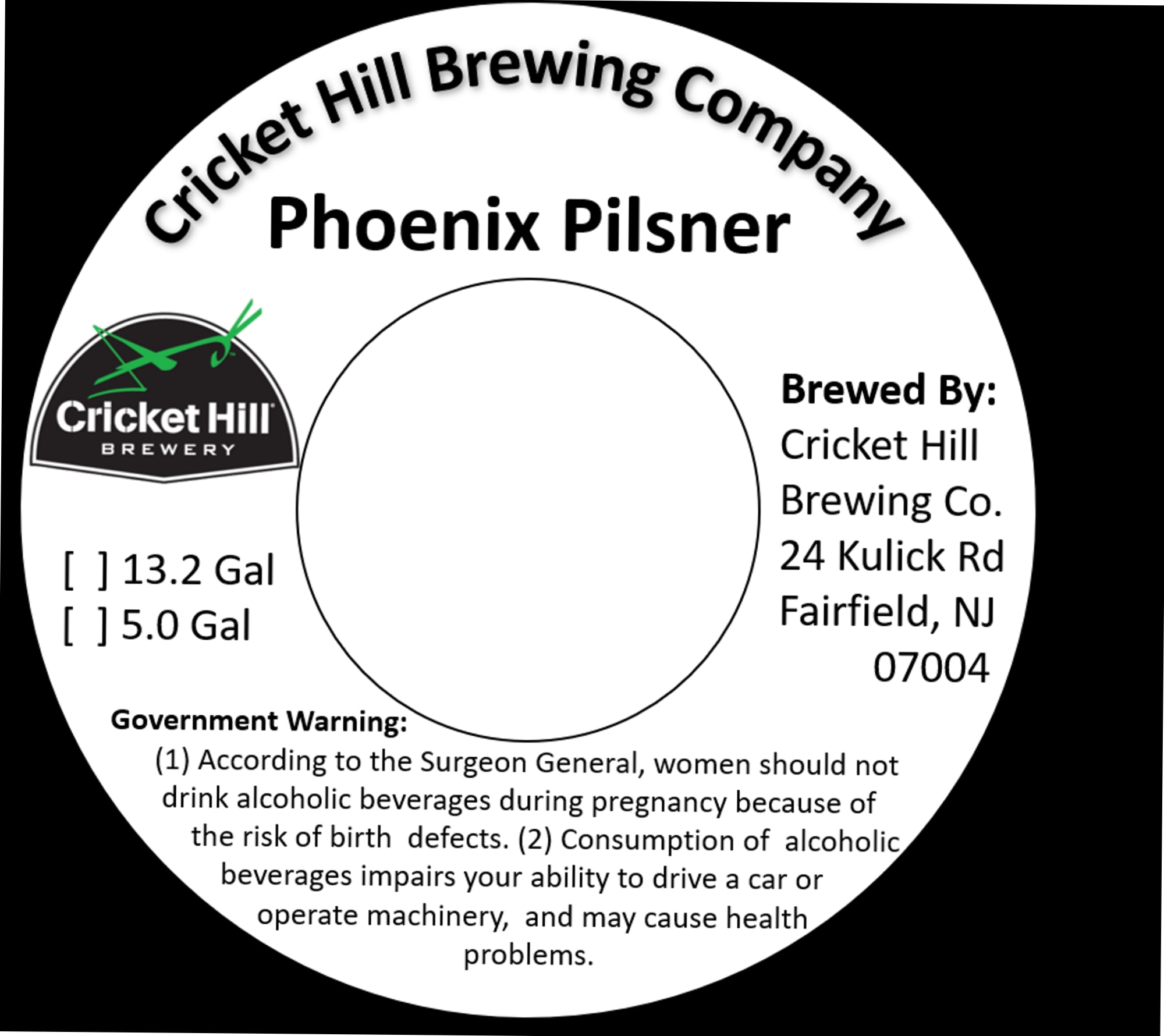 Phoenix Pilsner by Cricket Hill Brewing Company - beer label