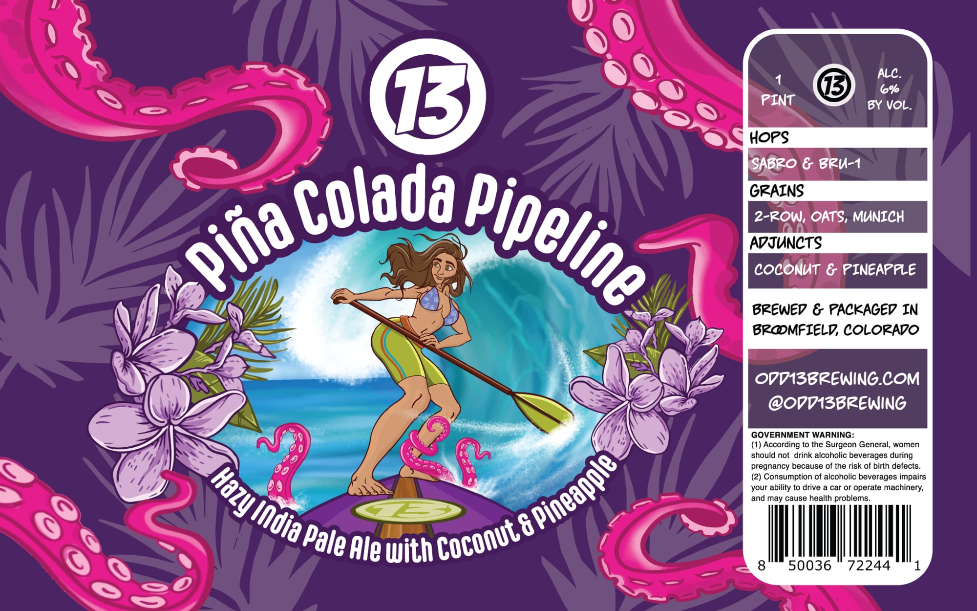 Piña Colada Pipeline by Odd13 Brewing - beer label