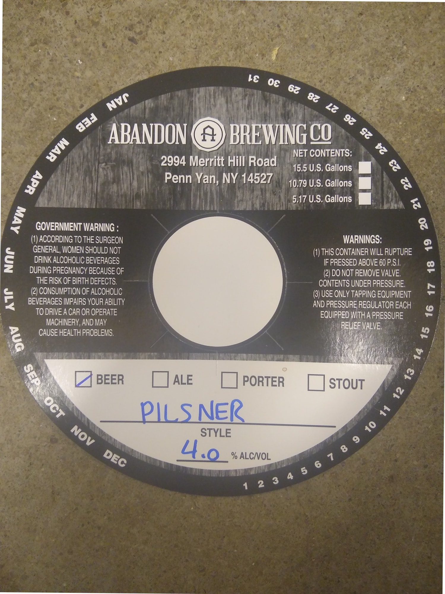 Pilsner by Abandon Brewing Co - beer label