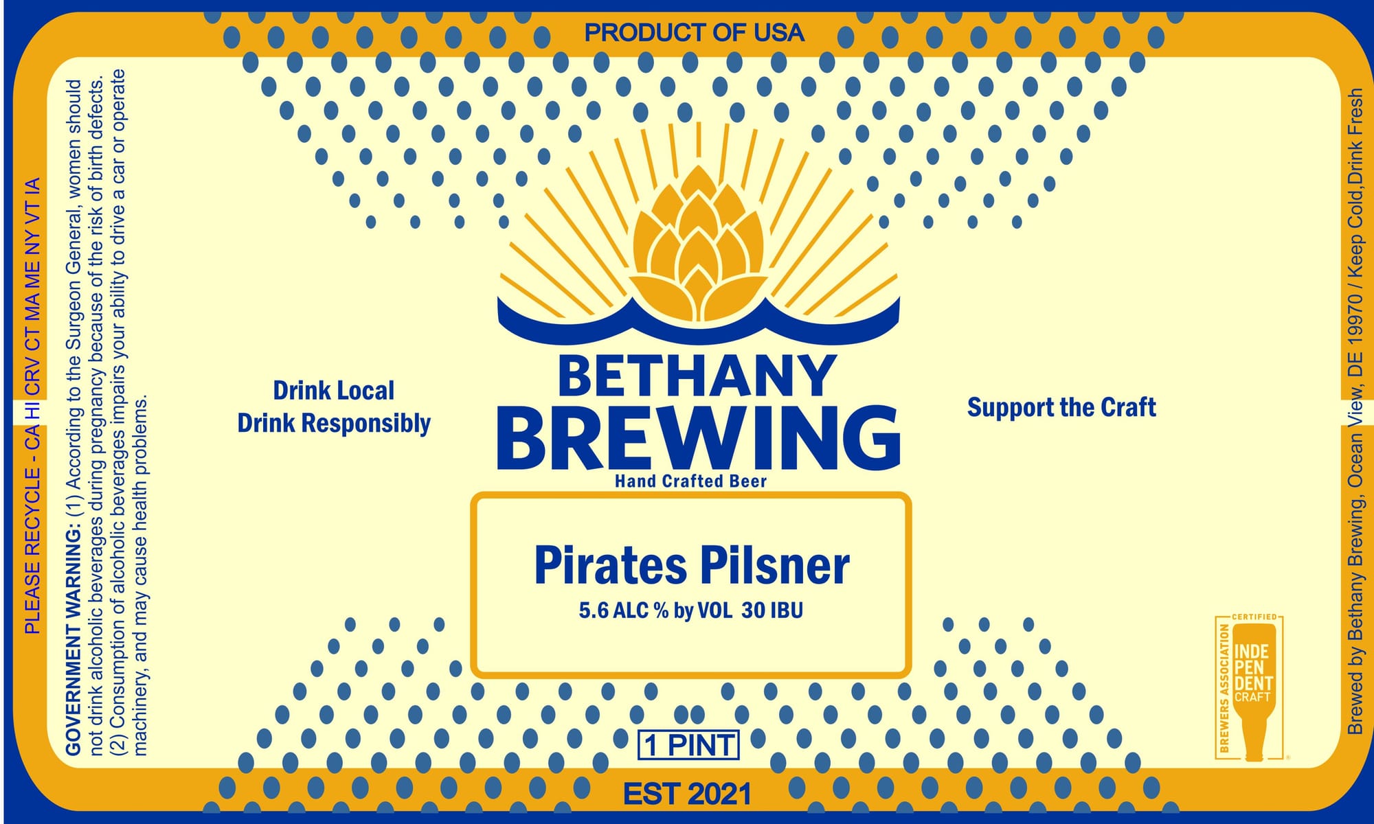 Pirates Pilsner by Bethany Brewing - beer label