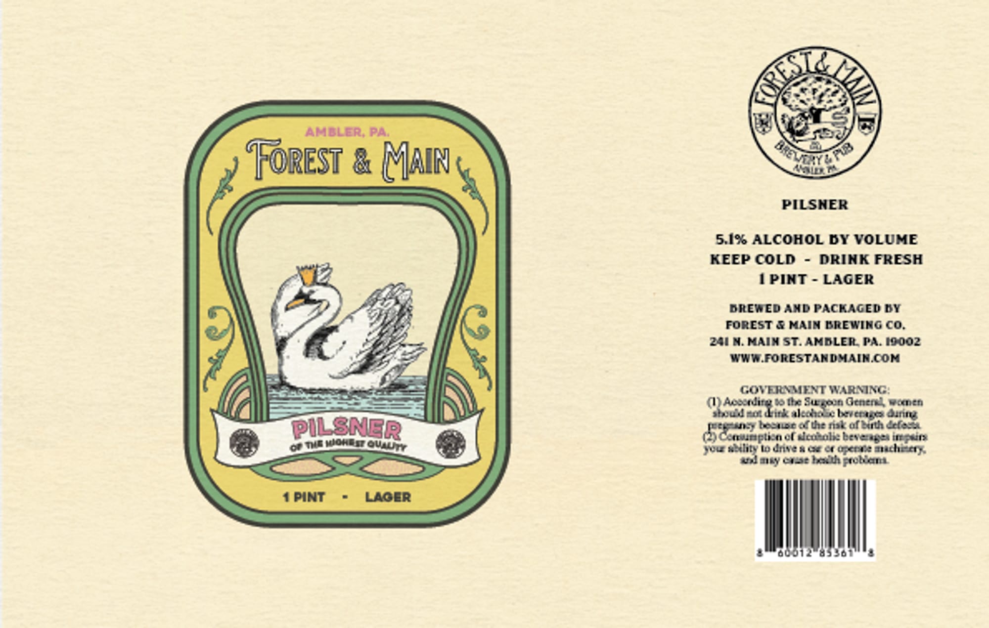 Pilsner by Forest & Main Brewing Co. - beer label