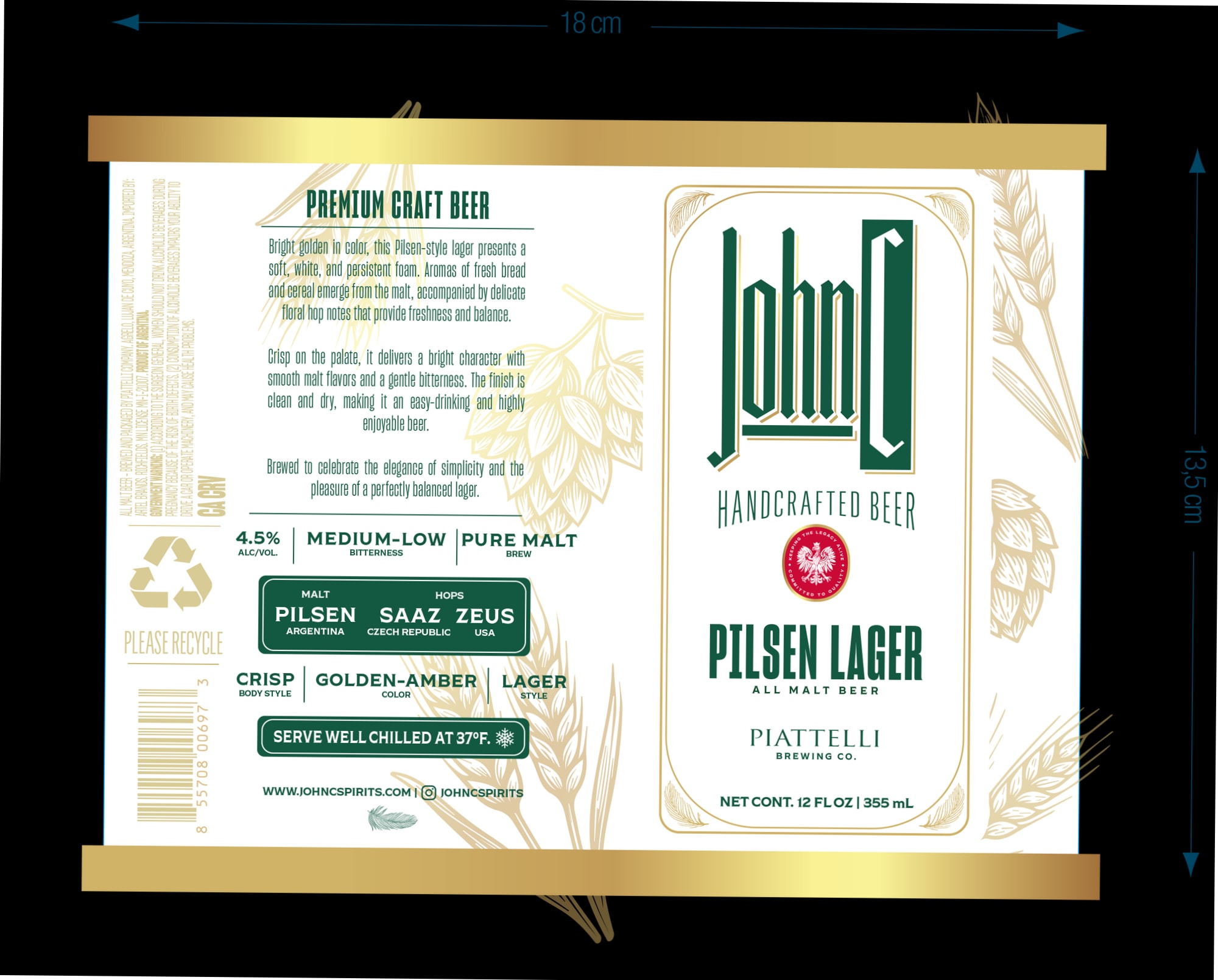 Pilsner Lager by Piattelli Brewing Co. - beer label