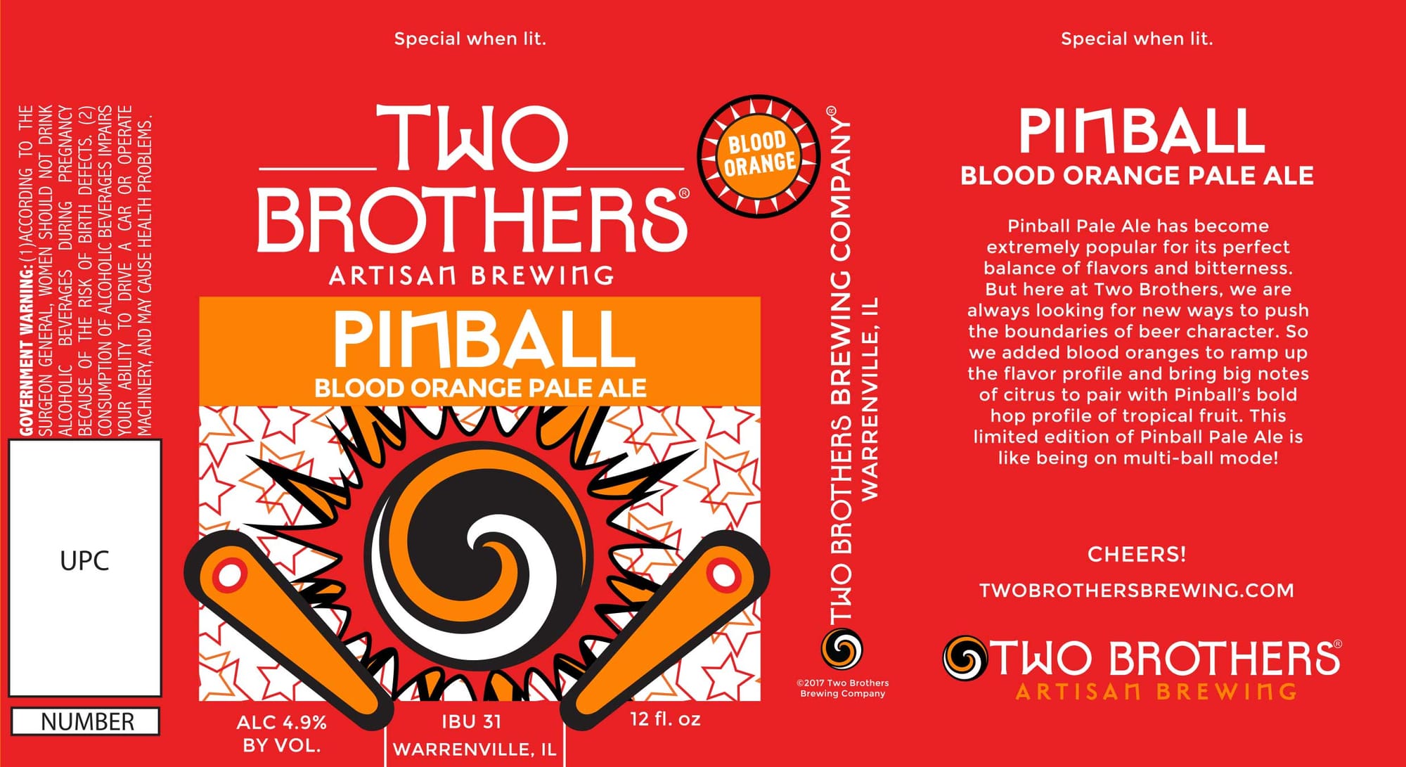 Pinball Blood Orange Pale Ale by Two Brothers Brewing Company - beer label