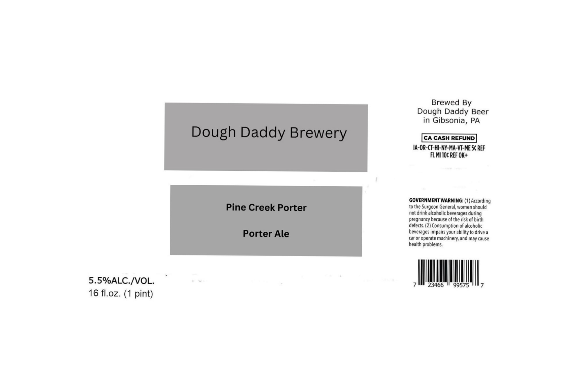 Pine Creek Porter by Dough Daddy Beer - beer label