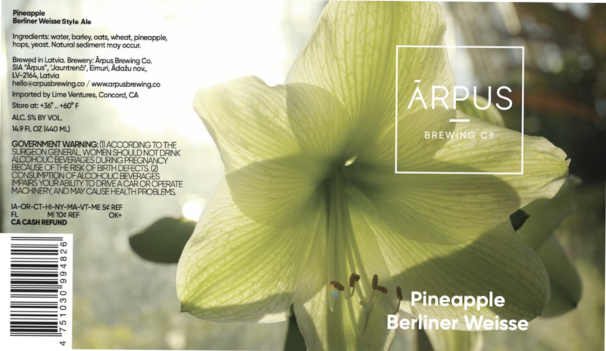 Pineapple Berliner Weisse by Ärpus Brewing Co. - beer label