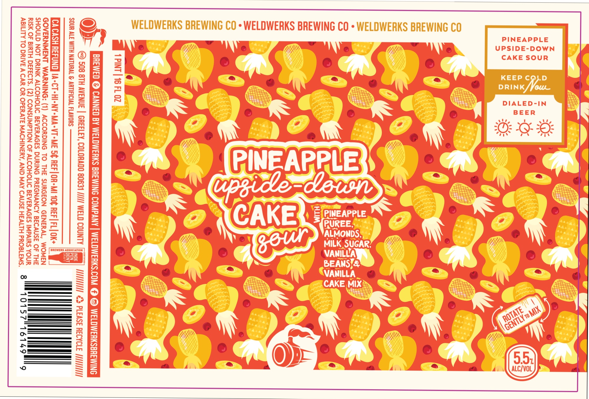 Pineapple Upside-Down Cake Sour by WeldWerks Brewing Co. - beer label