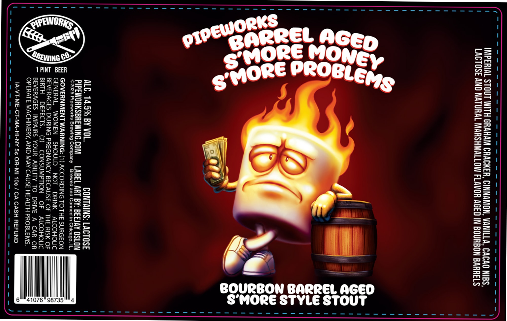 Barrel Aged S’more Money S’more Problems by Pipeworks Brewing Co. - beer label