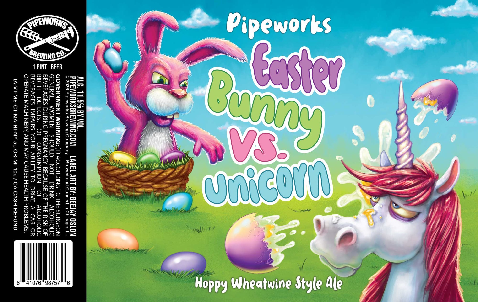 Easter Bunny vs. Unicorn by Pipeworks Brewing Co. - beer label
