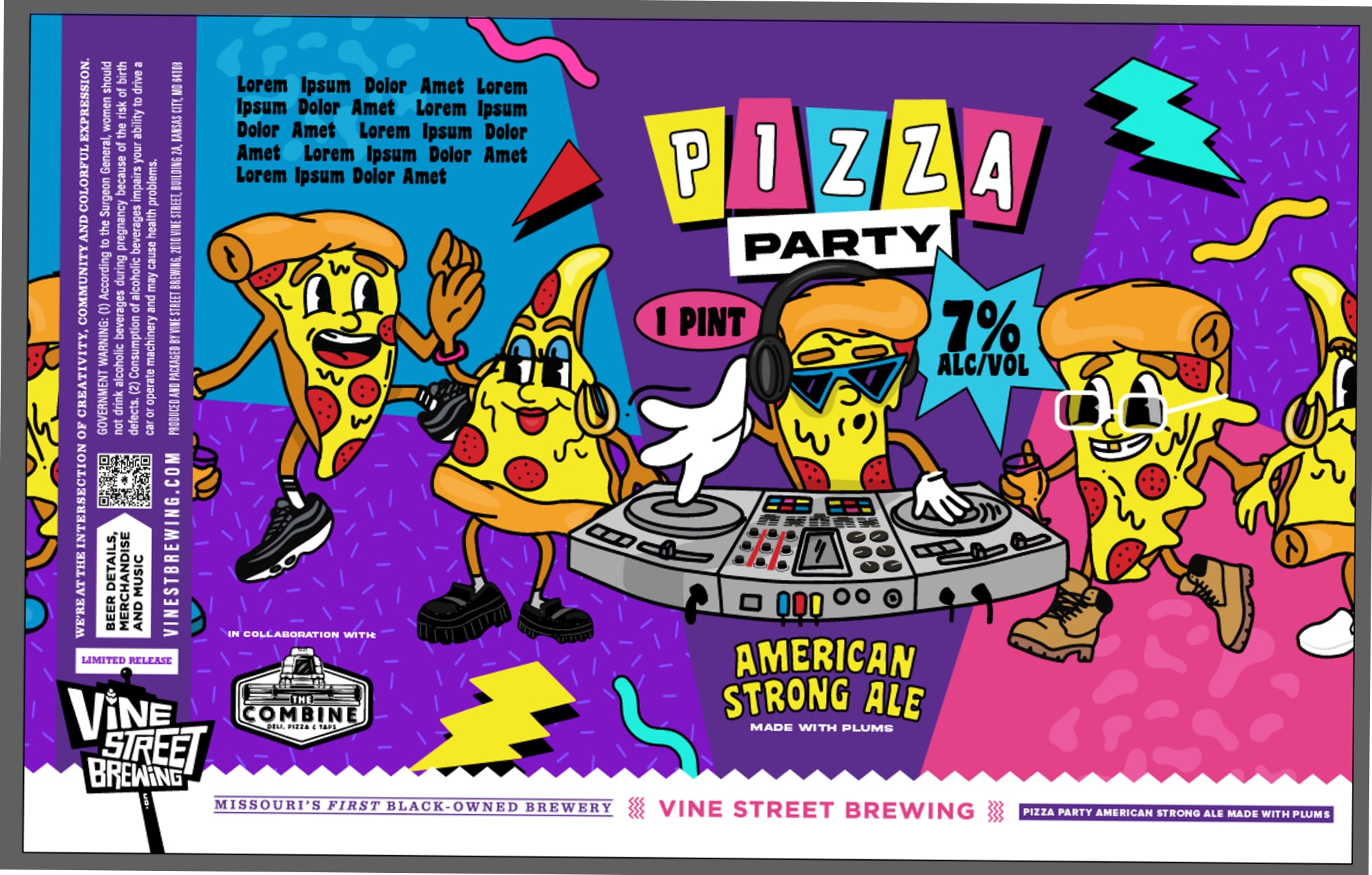Pizza Party American Strong Ale made with Plums by Vine Street Brewing - beer label