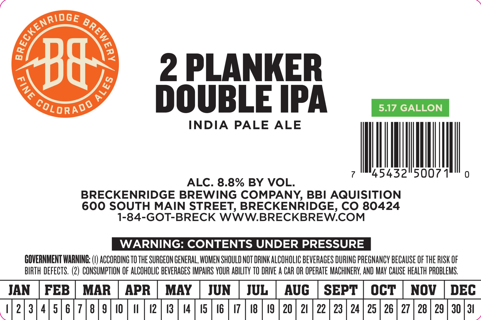 2 Planker Double IPA by Breckenridge Brewery - beer label
