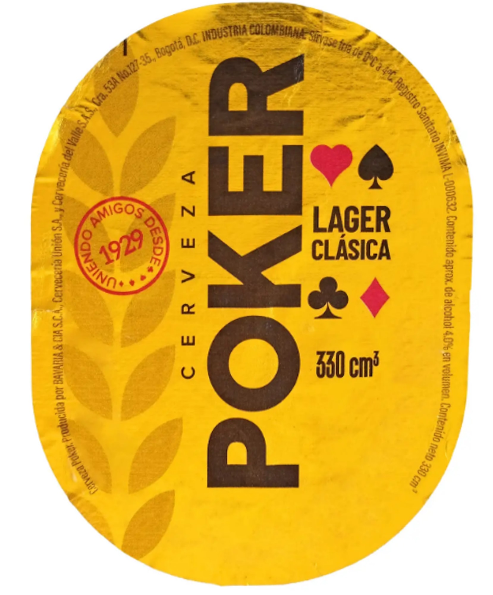Poker Cerveza Clásica by Cervecería Unión S.A. - beer label