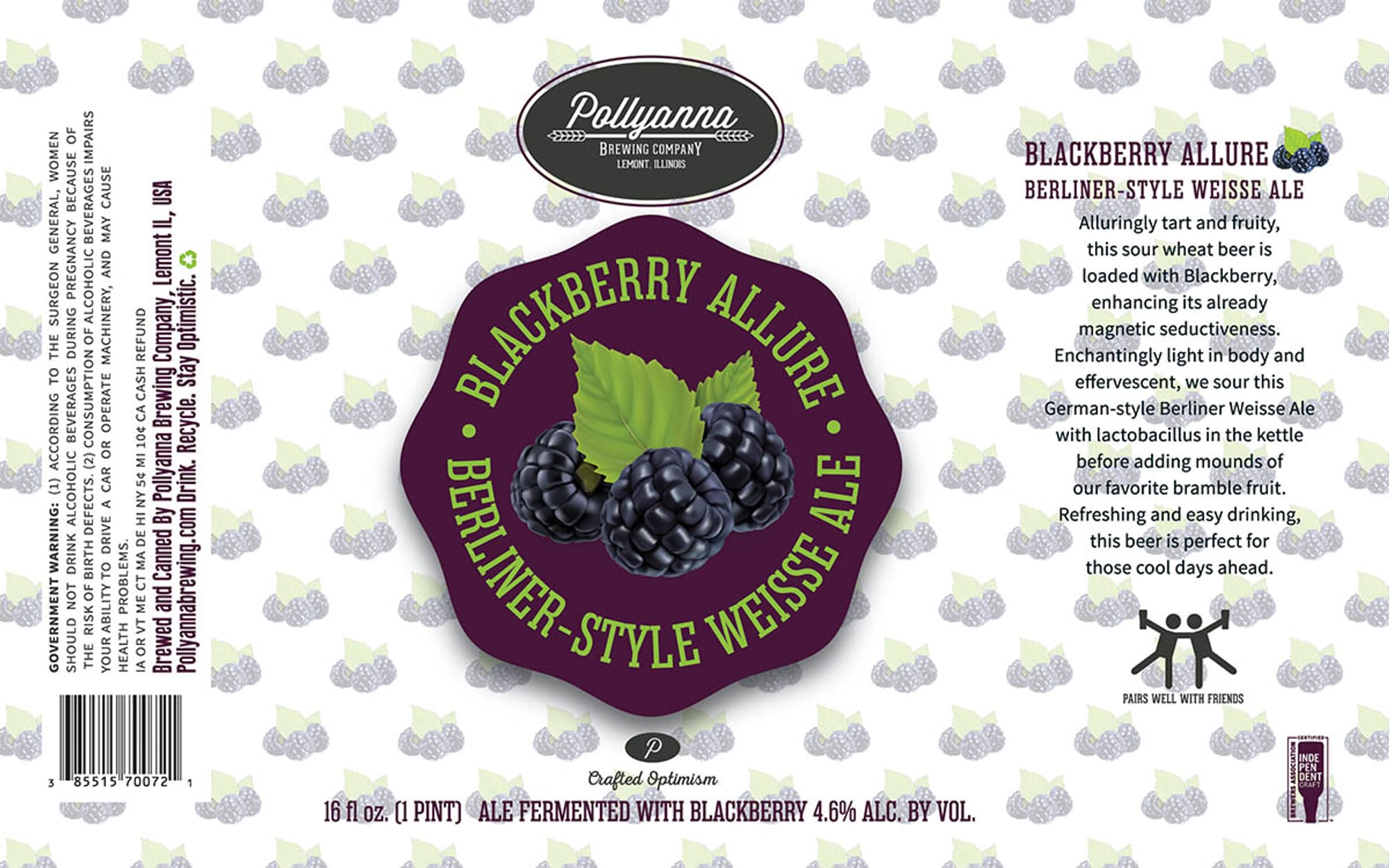 Blackberry Allure by Pollyanna Brewing Company - beer label