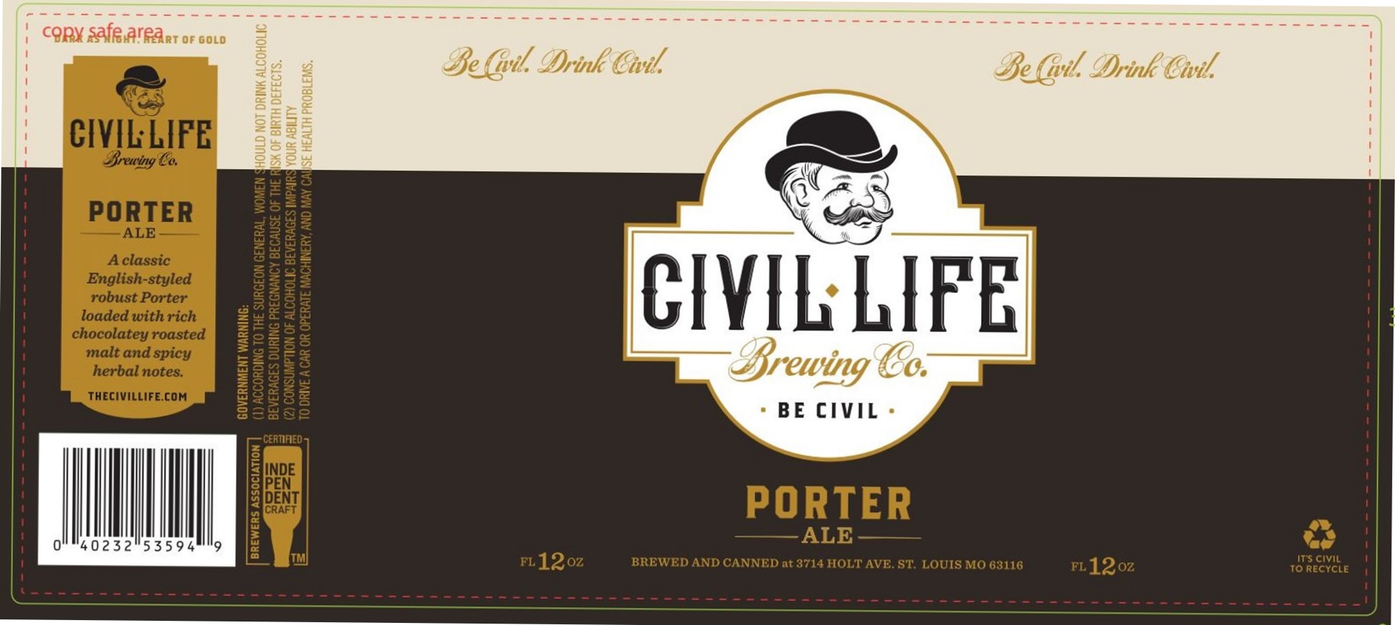 Porter by Civil Life Brewing Co. - beer label