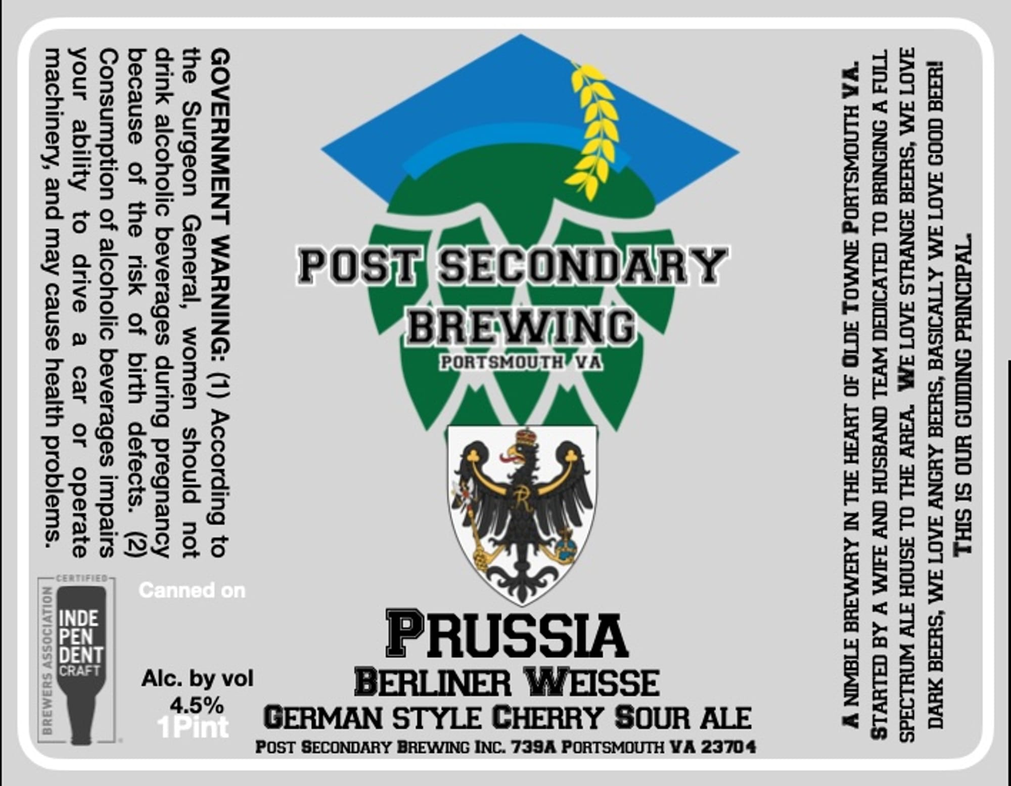 Prussia by Post Secondary Brewing - beer label