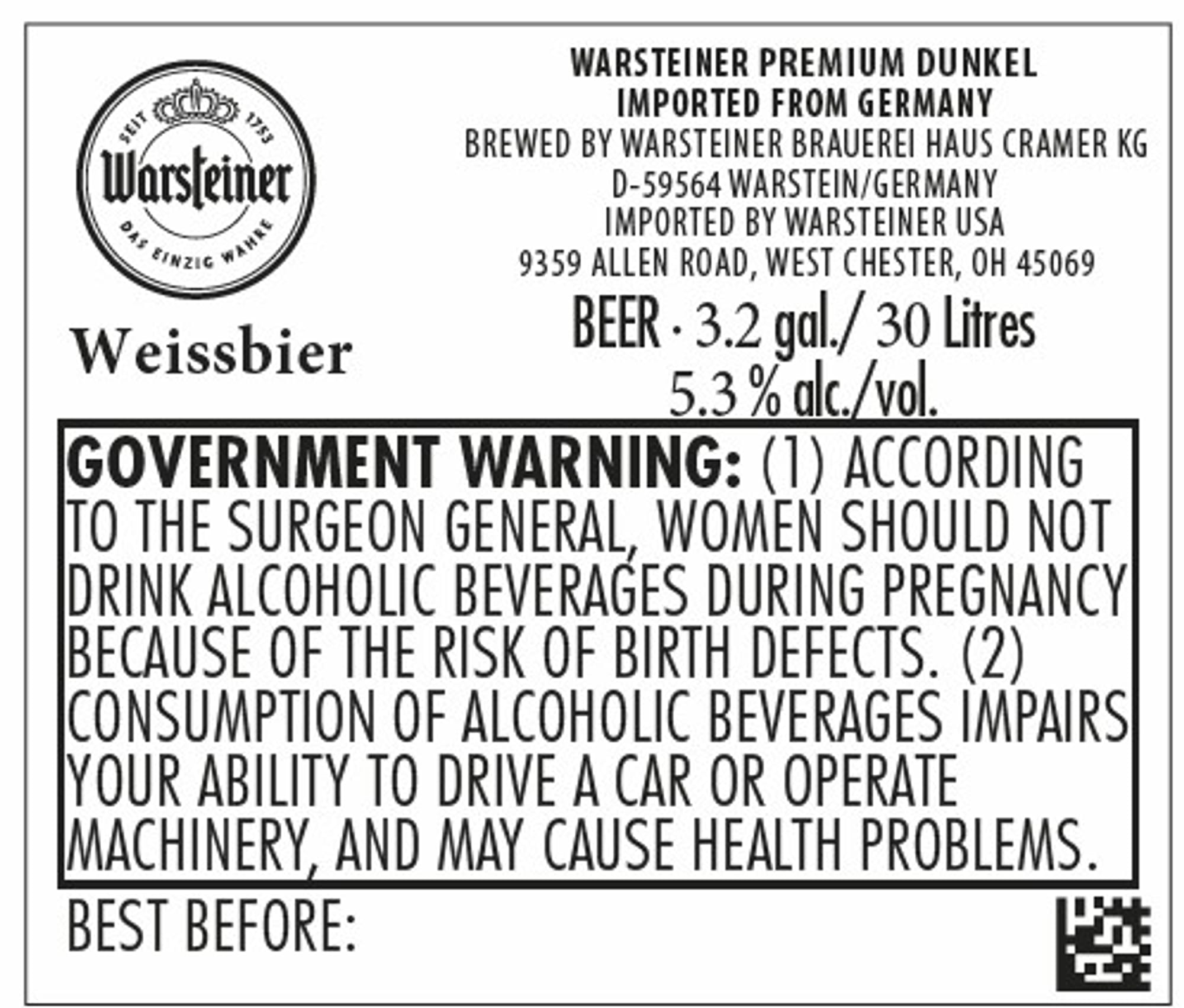 Premium Dunkel by Warsteiner - beer label