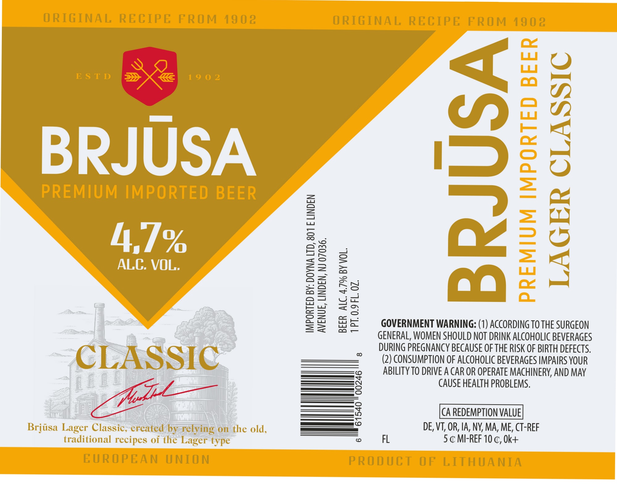 Premium Imported Lager Classic by Brjūsa - beer label