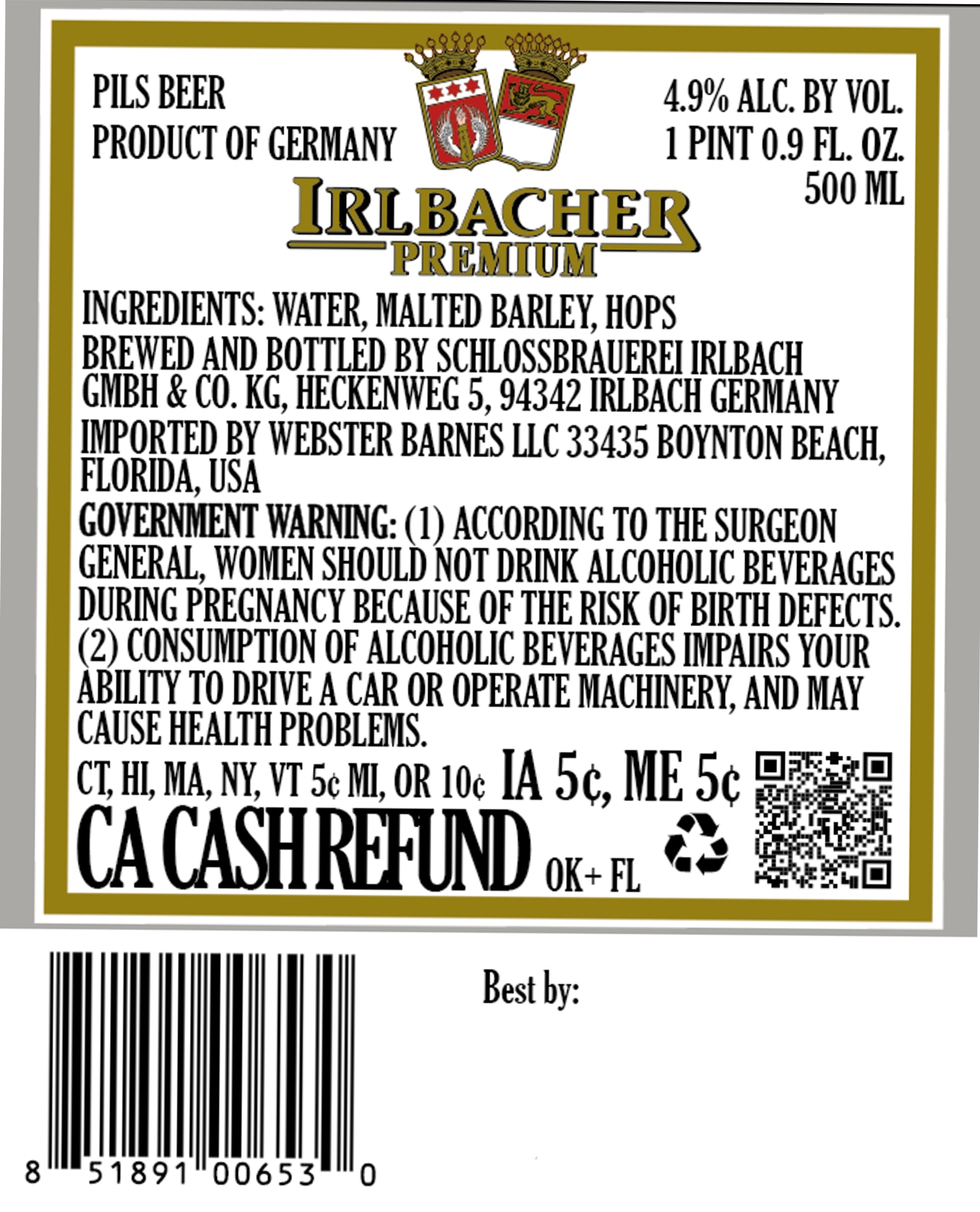 Premium Pils by Irlbacher - beer label