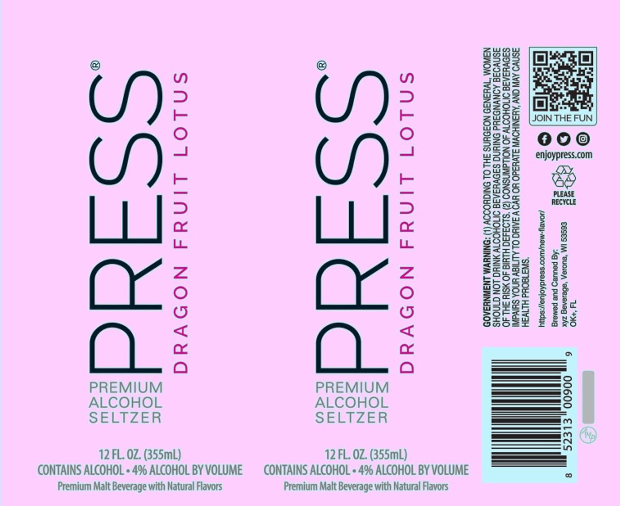 Press Dragon Fruit Seltzer by Joyspress - beer label